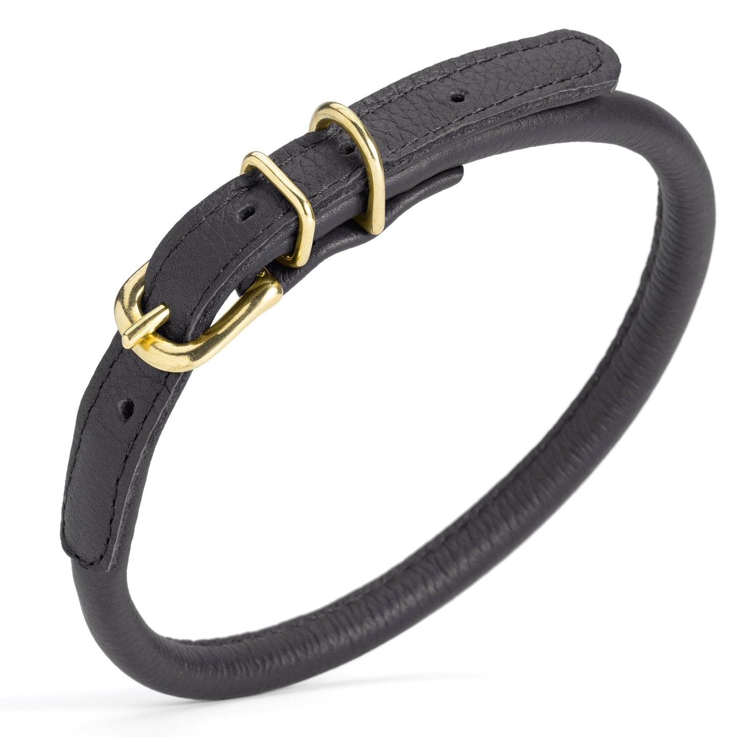 Soft Rolled Leather Dog Collar with Brass Hardware Black 16-19" 3 8" Dog Collars Dogline