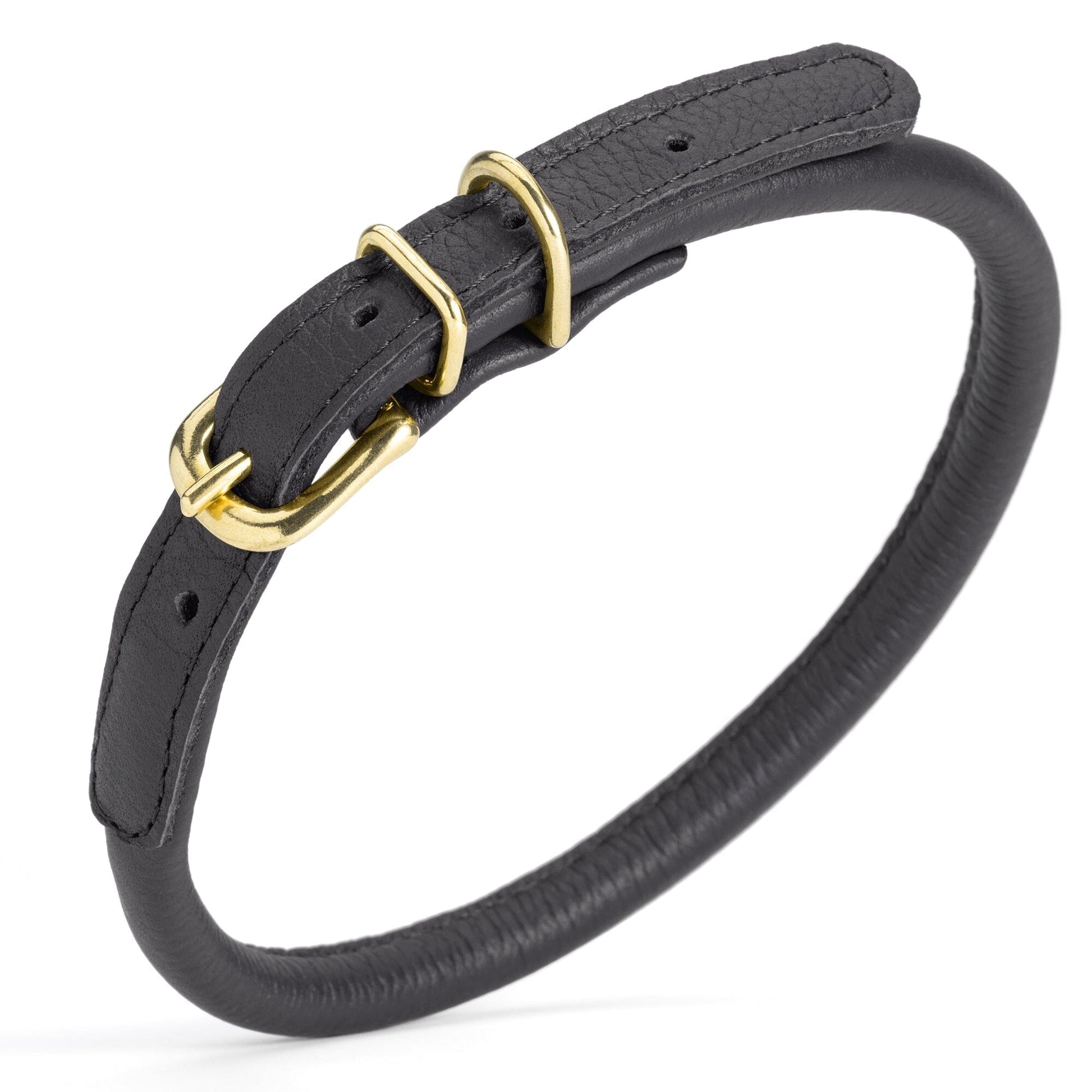 Soft Rolled Leather Dog Collar with Brass Hardware Black 16-19" 3 8" Dog Collars Dogline