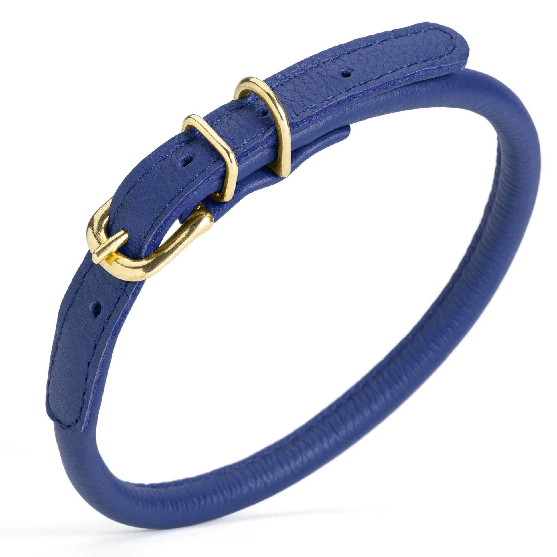 Soft Rolled Leather Dog Collar with Brass Hardware Royal Blue 16-19" 3 8" Dog Collars Dogline
