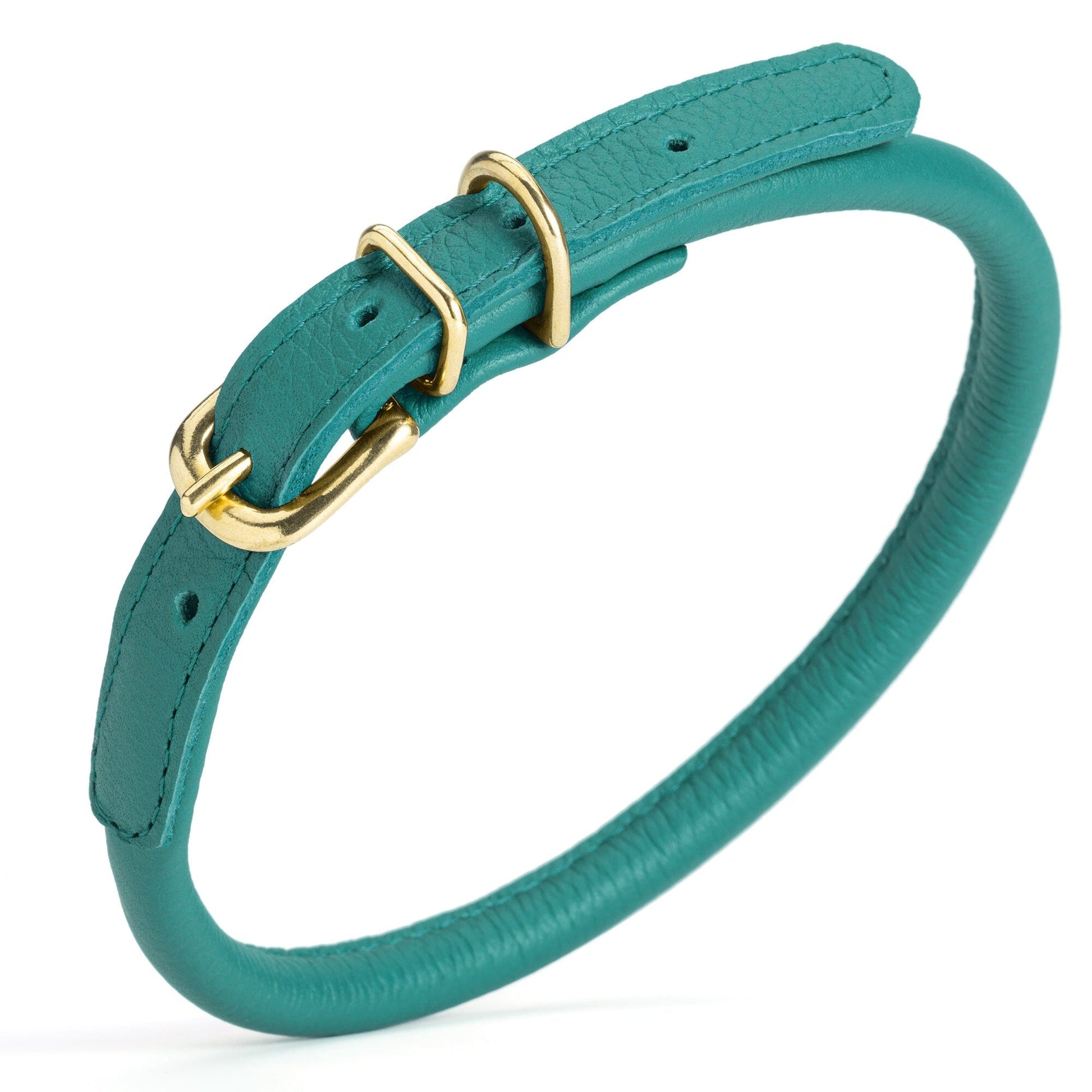 Soft Rolled Leather Dog Collar with Brass Hardware Teal 16-19" 3 8" Dog Collars Dogline
