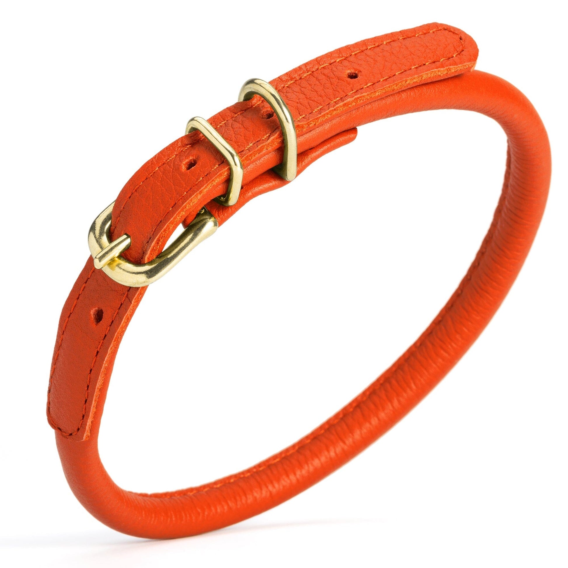 Soft Rolled Leather Dog Collar with Brass Hardware Orange 16-19" 3 8" Dog Collars Dogline