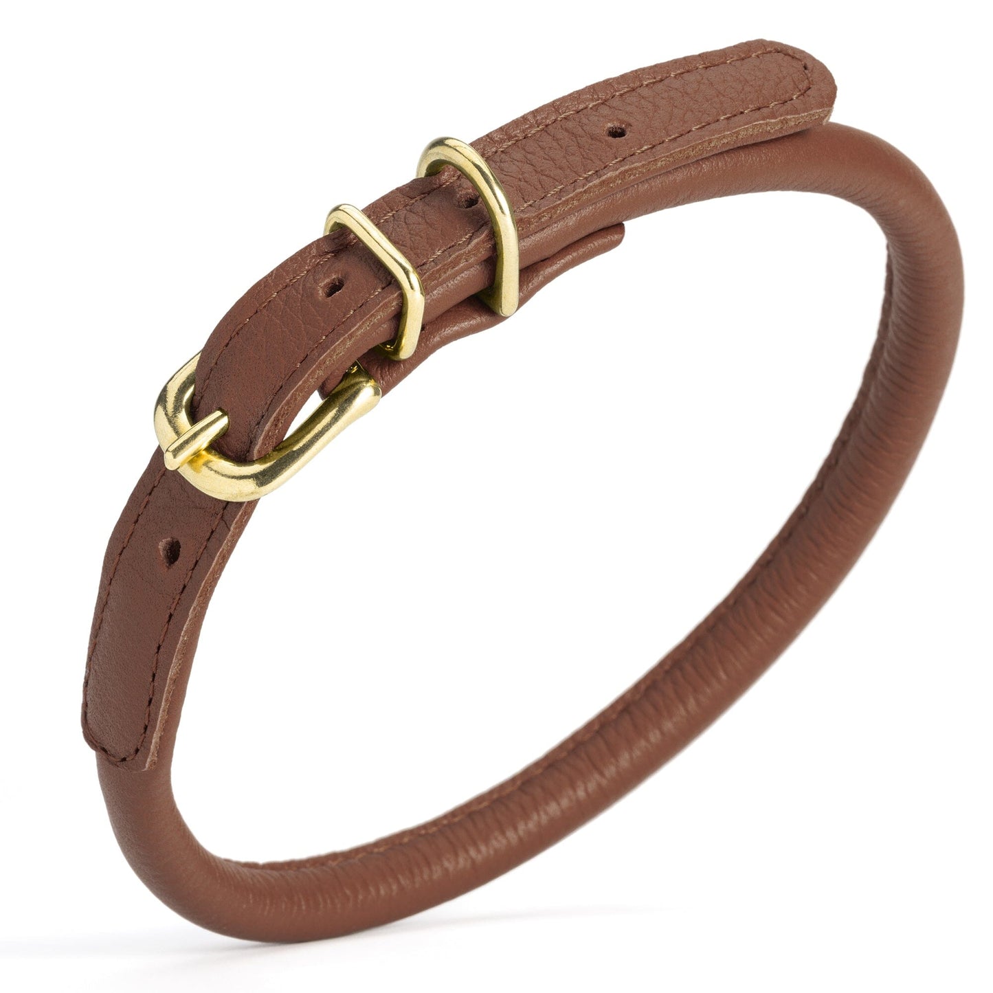 Soft Rolled Leather Dog Collar with Brass Hardware Brown 16-19" 3 8" Dog Collars Dogline