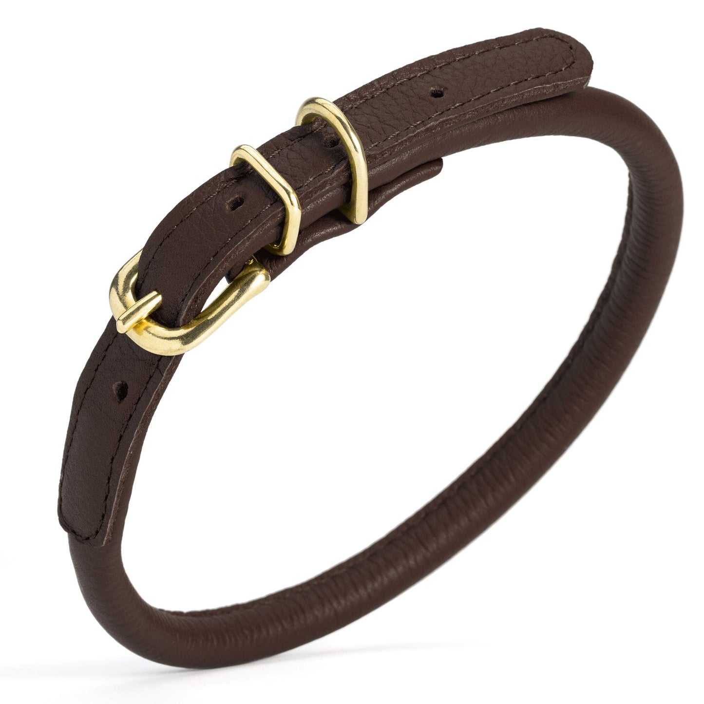 Soft Rolled Leather Dog Collar with Brass Hardware Dark Brown 16-19" 3 8" Dog Collars Dogline