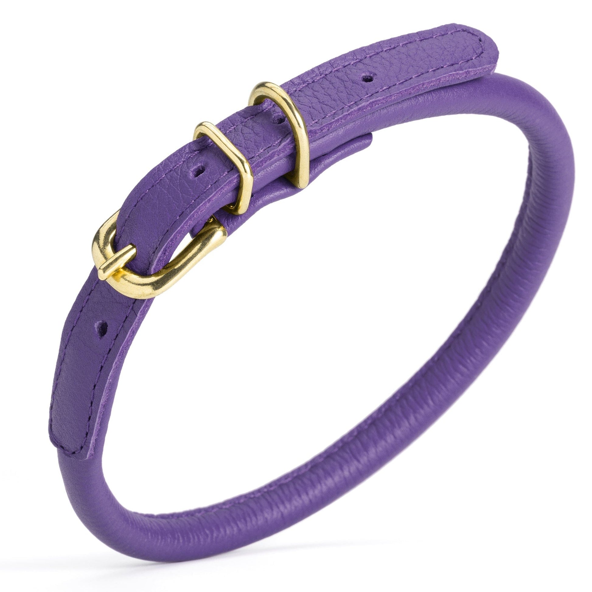 Soft Rolled Leather Dog Collar with Brass Hardware Purple 16-19" 3 8" Dog Collars Dogline
