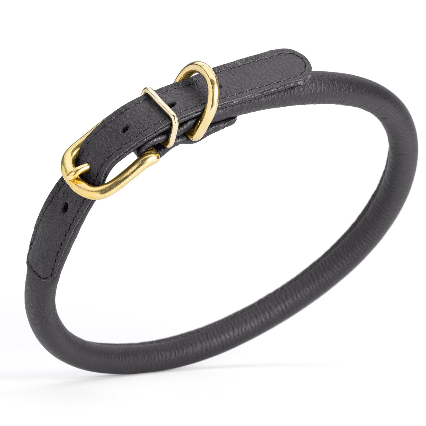 Soft Rolled Leather Dog Collar with Brass Hardware Black 1 2" Dog Collars Dogline
