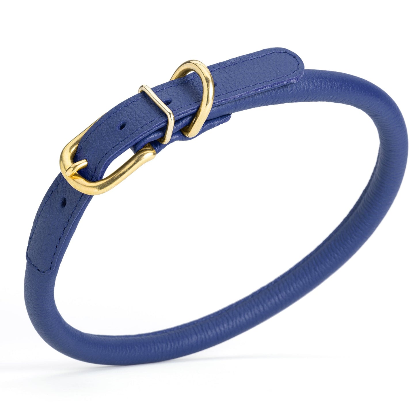 Soft Rolled Leather Dog Collar with Brass Hardware Royal Blue 1 2" Dog Collars Dogline
