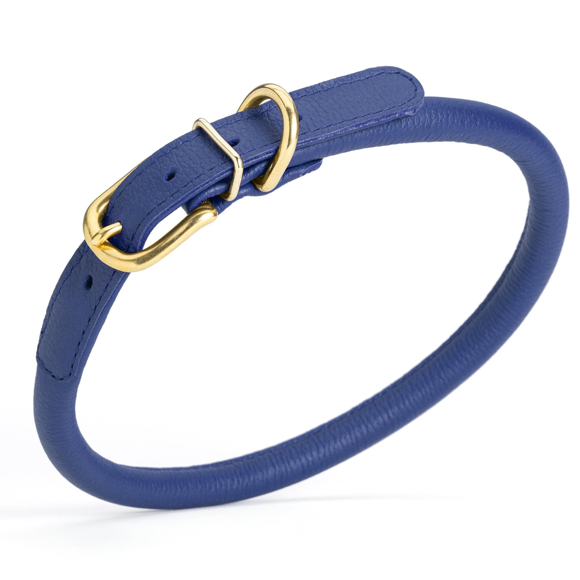Soft Rolled Leather Dog Collar with Brass Hardware Royal Blue 1 2" Dog Collars Dogline