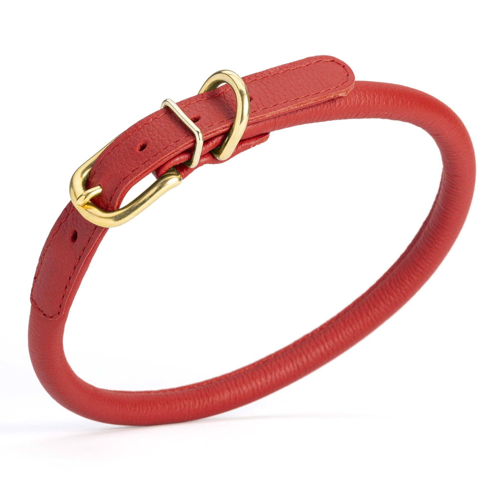 Soft Rolled Leather Dog Collar with Brass Hardware Red 1 2" Dog Collars Dogline