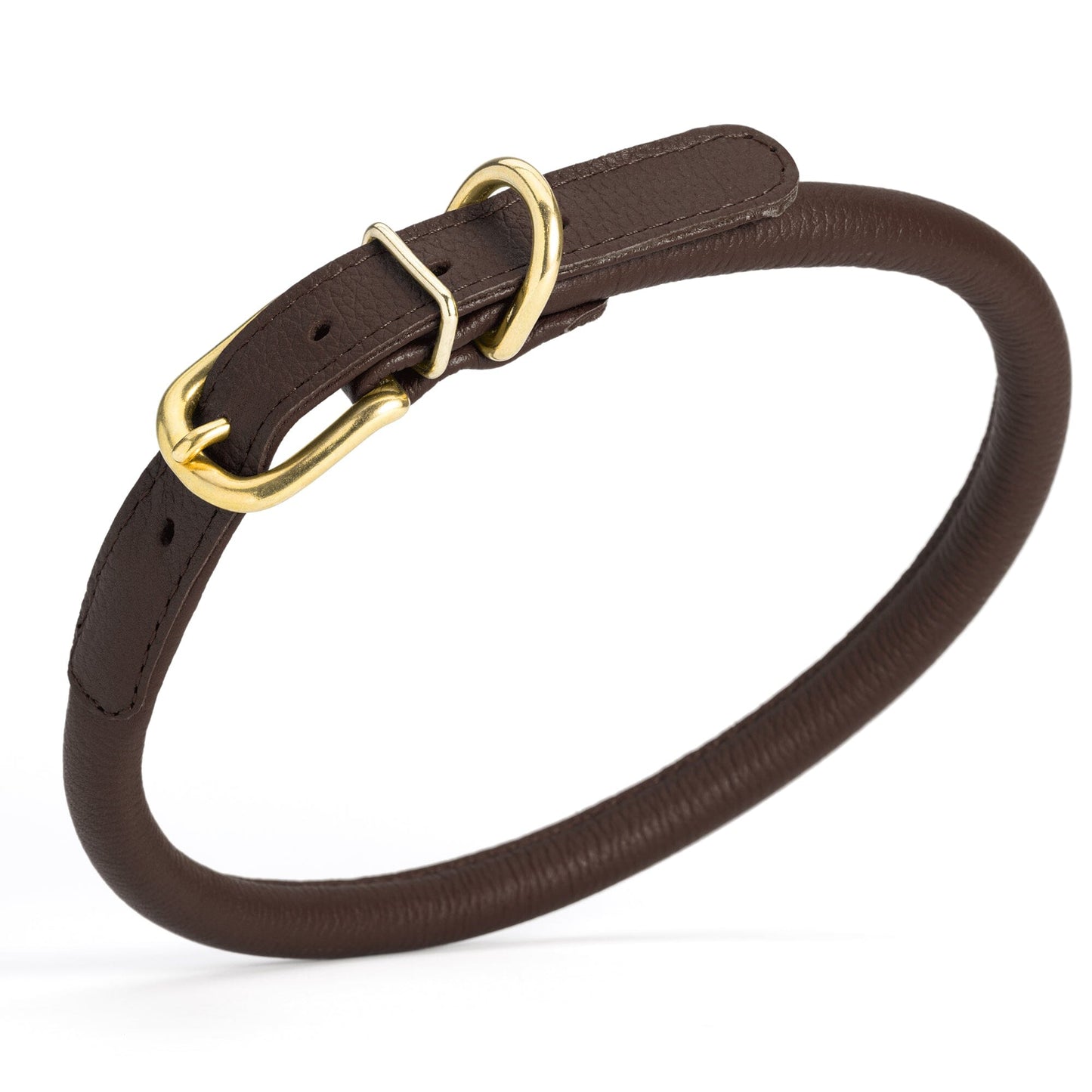 Soft Rolled Leather Dog Collar with Brass Hardware Dark Brown 1 2" Dog Collars Dogline