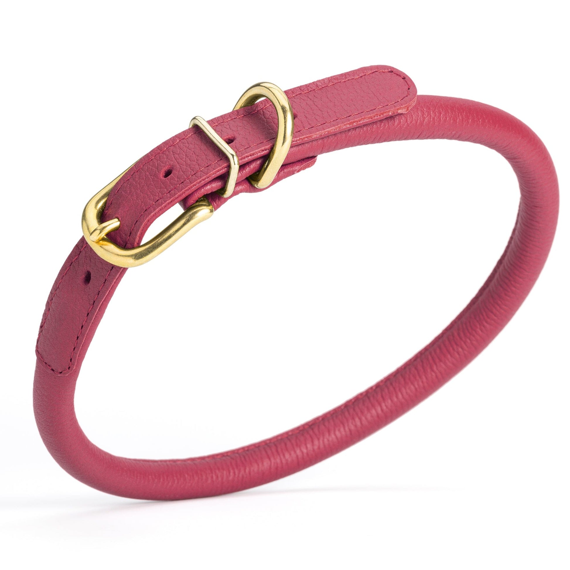 Soft Rolled Leather Dog Collar with Brass Hardware Pink 1 2" Dog Collars Dogline