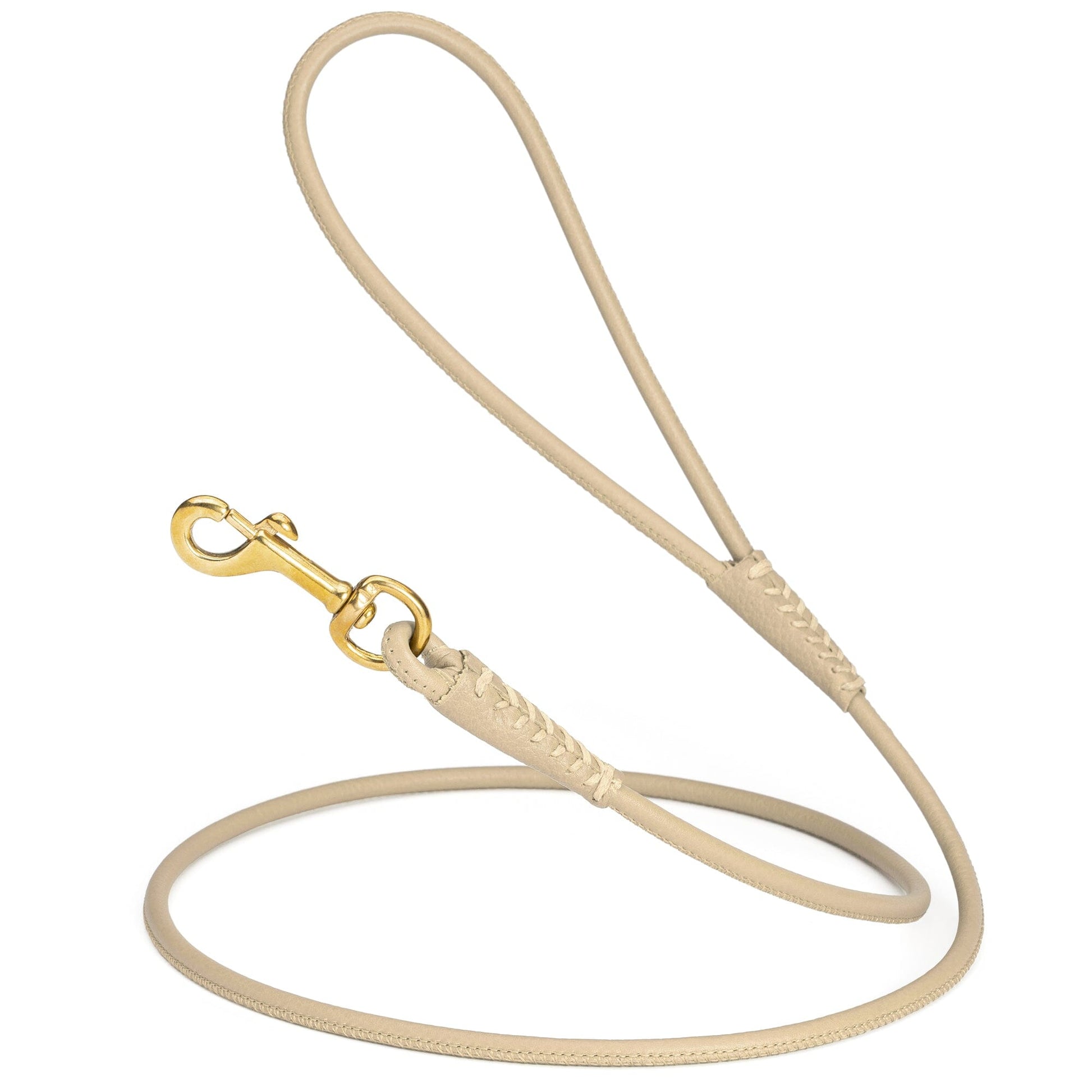 Rolled Leather Dog Leash with Brass Snap Hook Beige 1 4" Dog Leashes Dogline
