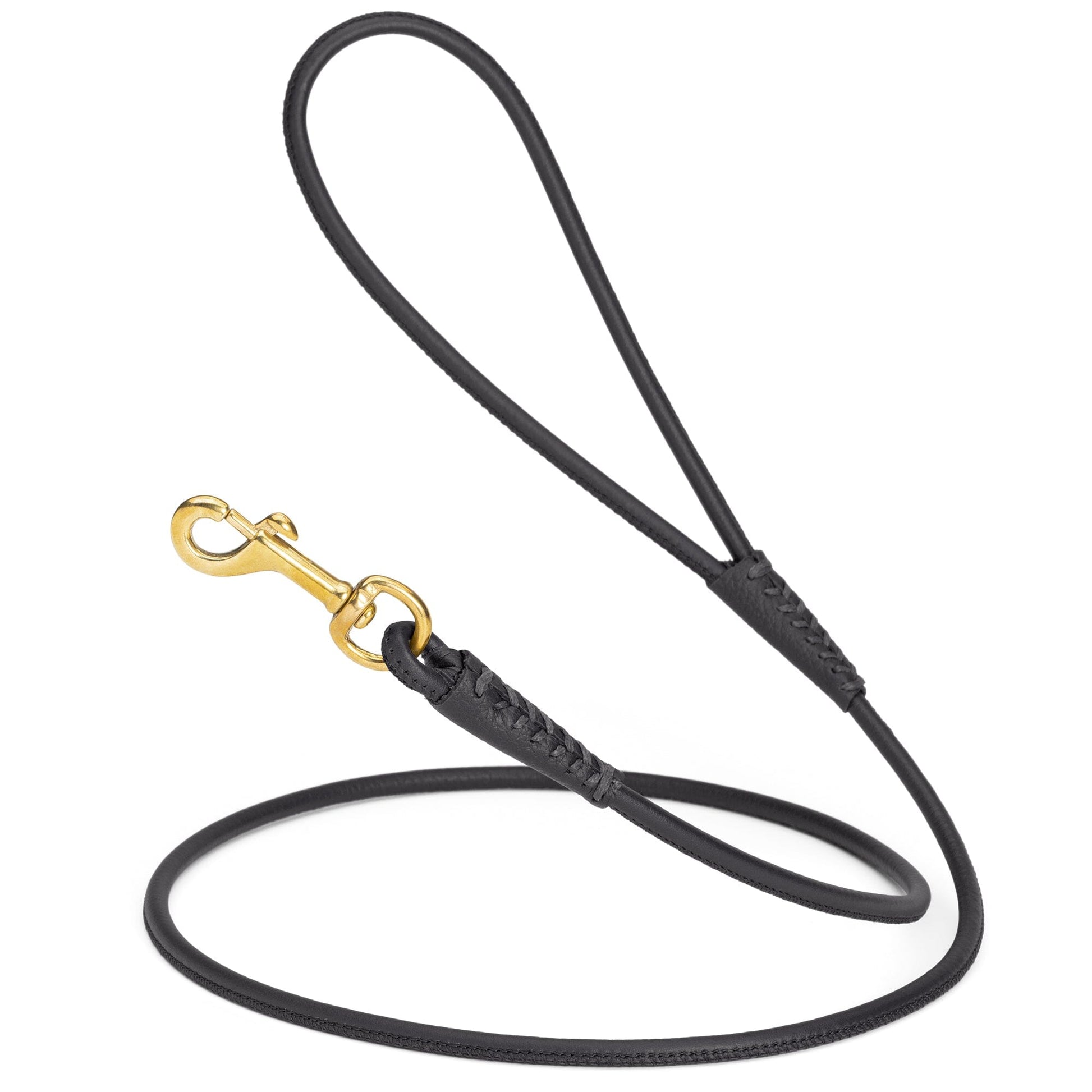 Rolled Leather Dog Leash with Brass Snap Hook Black 1 4" Dog Leashes Dogline