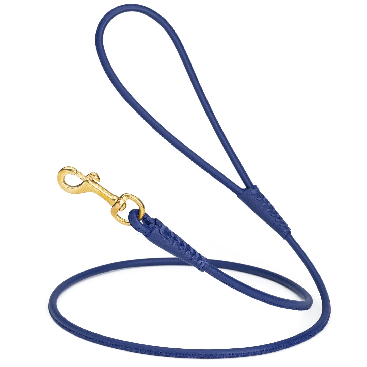 Rolled Leather Dog Leash with Brass Snap Hook Royal Blue 1 4" Dog Leashes Dogline