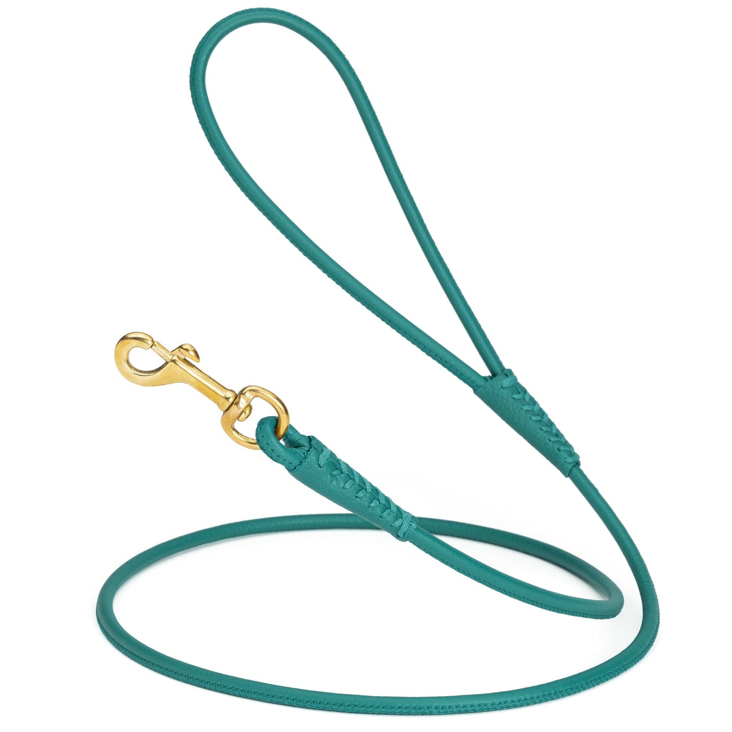 Rolled Leather Dog Leash with Brass Snap Hook Teal 1 4" Dog Leashes Dogline