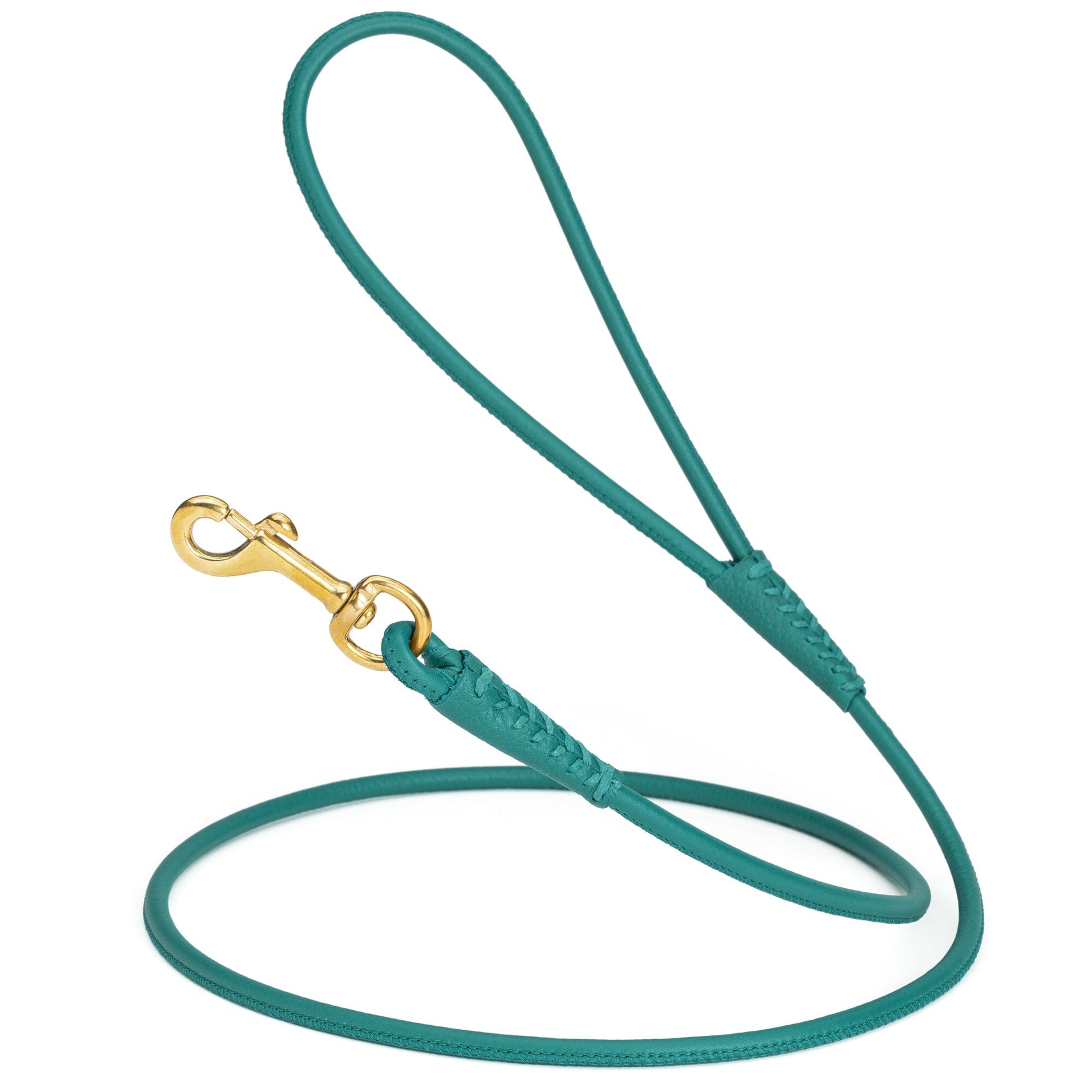 Rolled Leather Dog Leash with Brass Snap Hook Teal 1 4" Dog Leashes Dogline