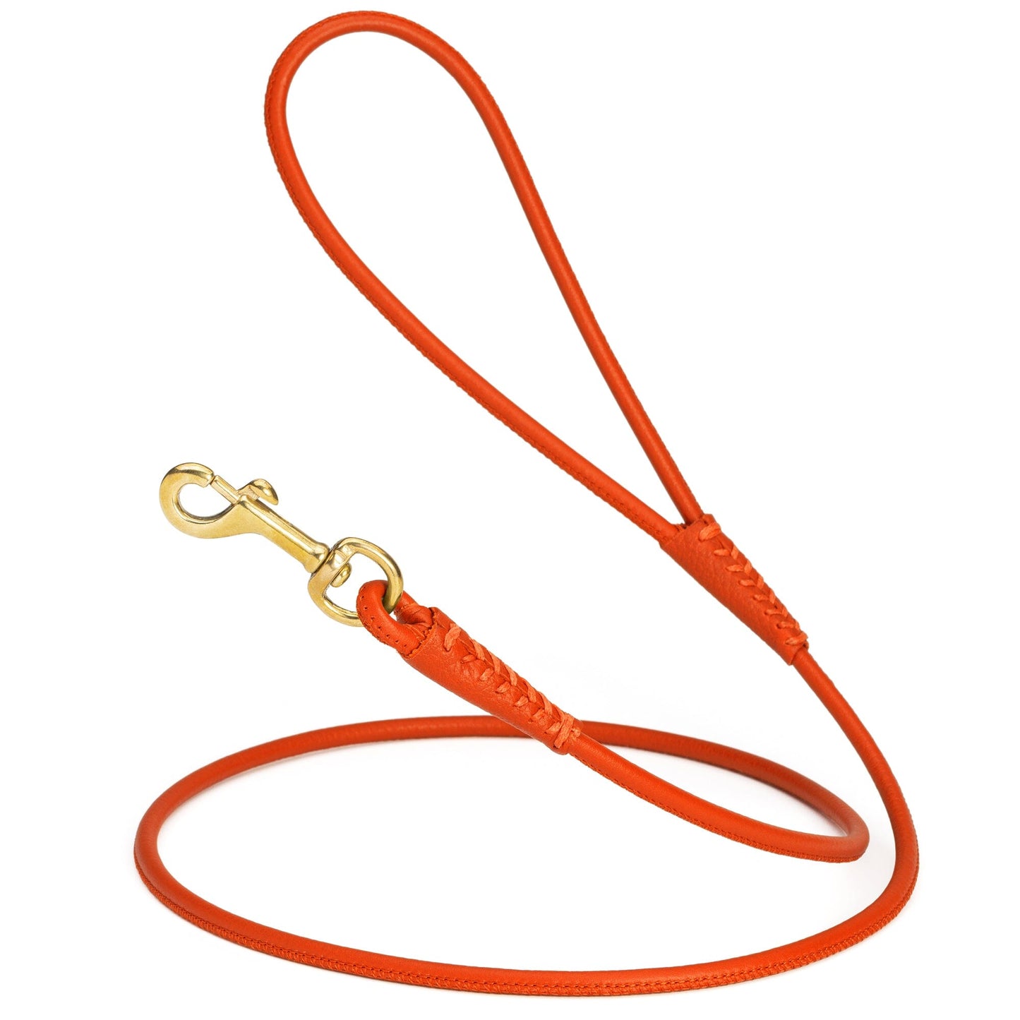 Rolled Leather Dog Leash with Brass Snap Hook Orange 1 4" Dog Leashes Dogline