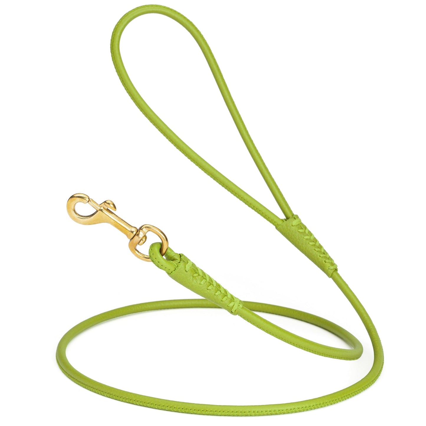 Rolled Leather Dog Leash with Brass Snap Hook Lime Green 1 4" Dog Leashes Dogline