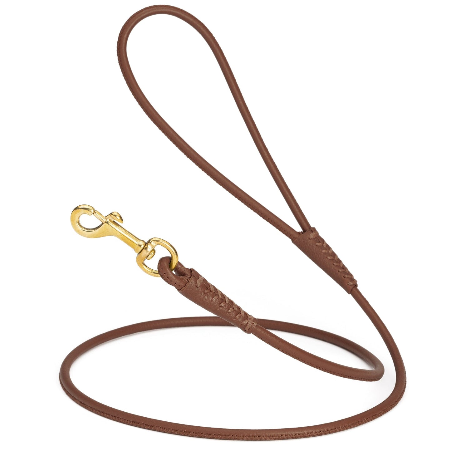 Rolled Leather Dog Leash with Brass Snap Hook Brown 1 4" Dog Leashes Dogline