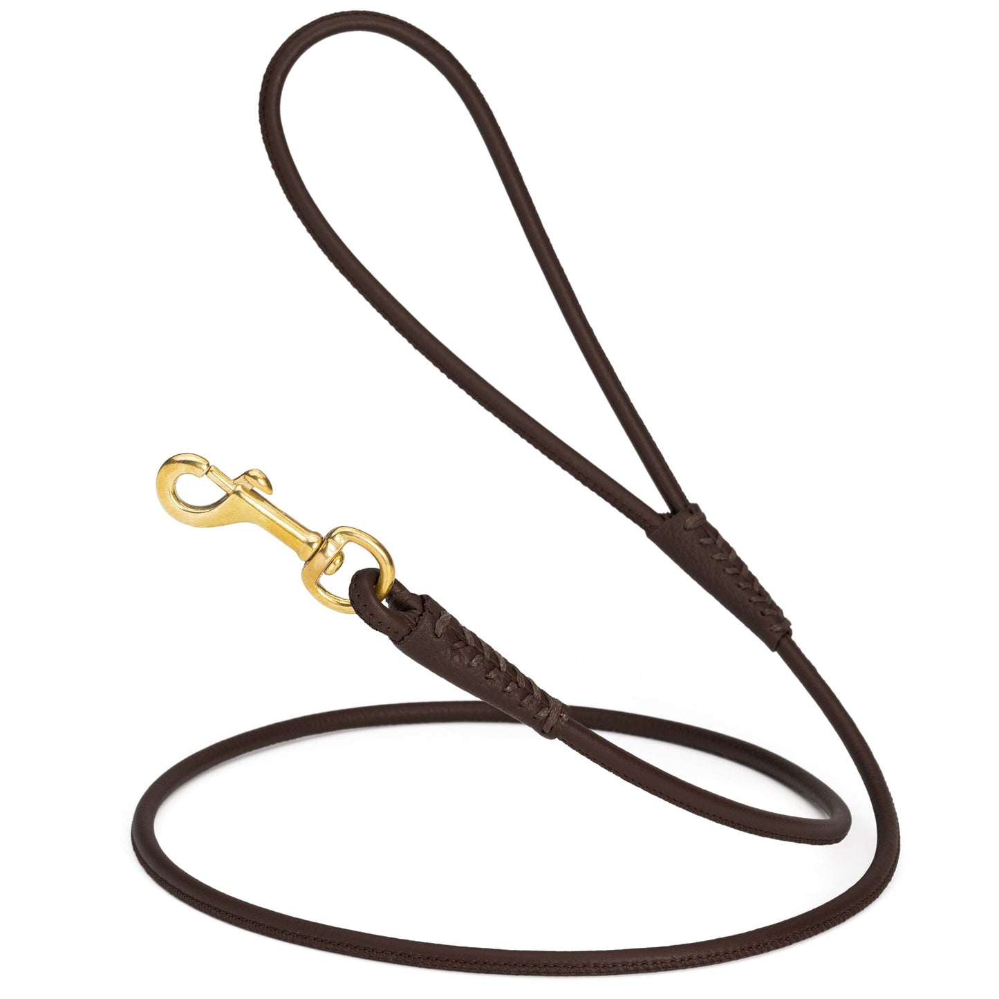 Rolled Leather Dog Leash with Brass Snap Hook Dark Brown 1 4" Dog Leashes Dogline