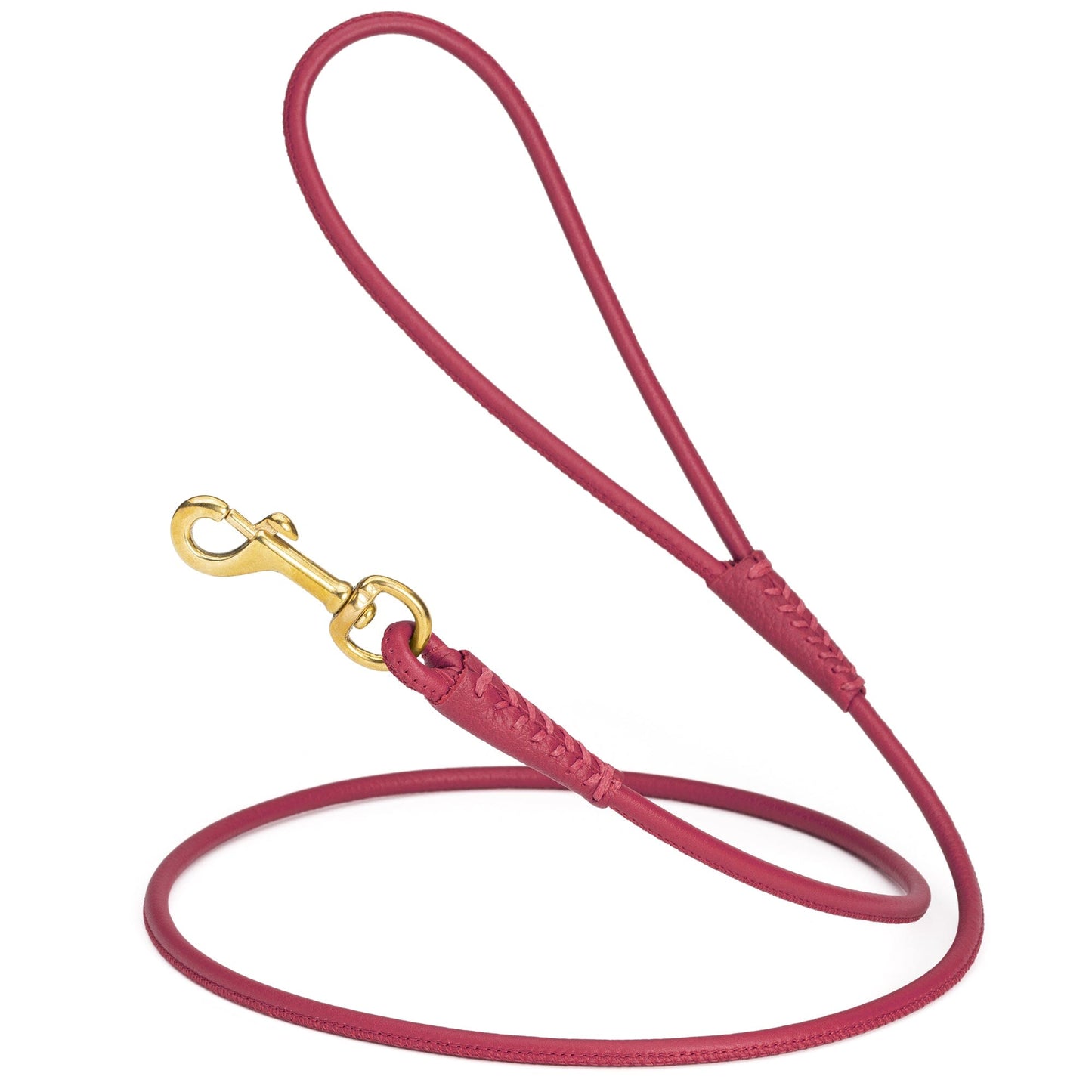 Rolled Leather Dog Leash with Brass Snap Hook Pink 1 4" Dog Leashes Dogline