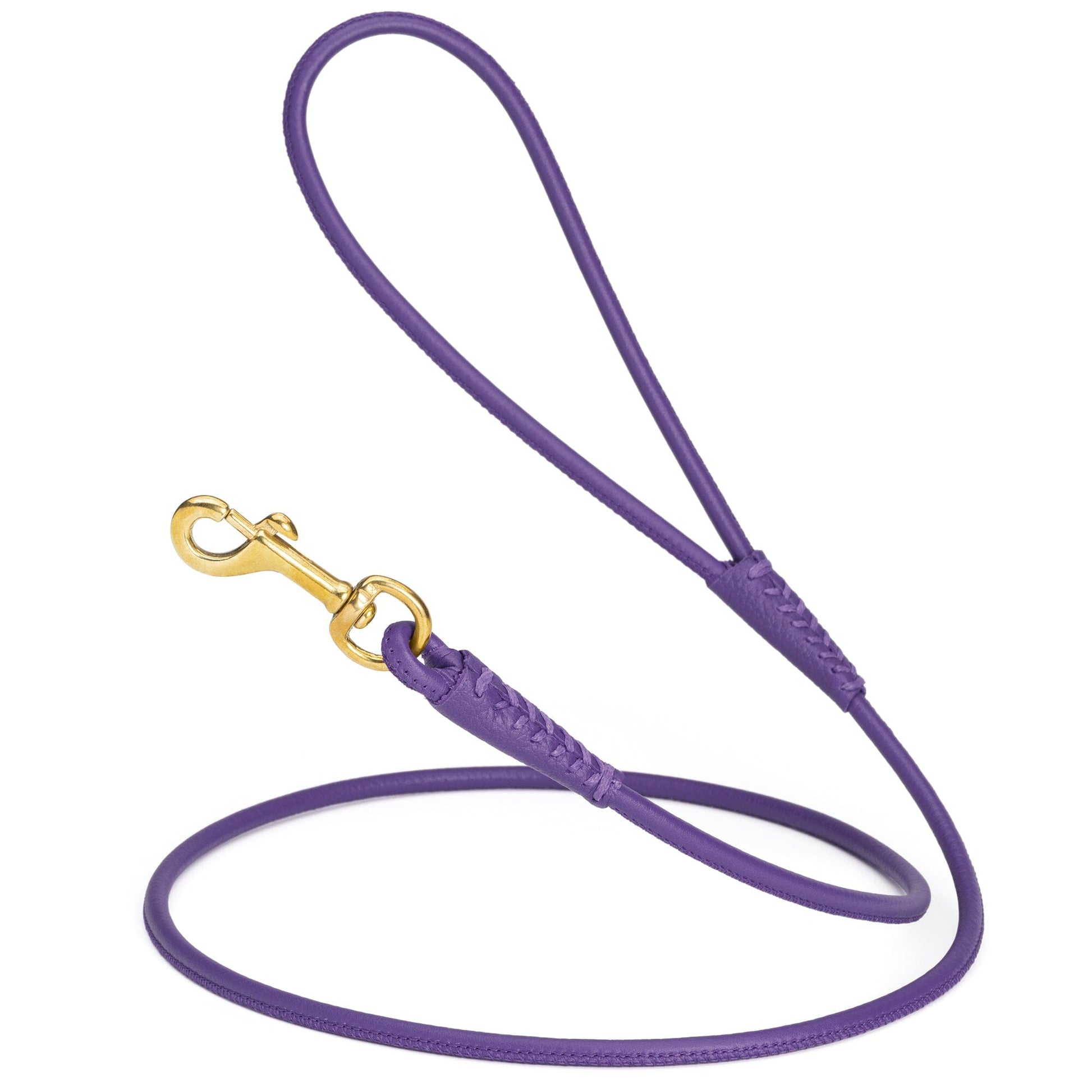 Rolled Leather Dog Leash with Brass Snap Hook Purple 1 4" Dog Leashes Dogline