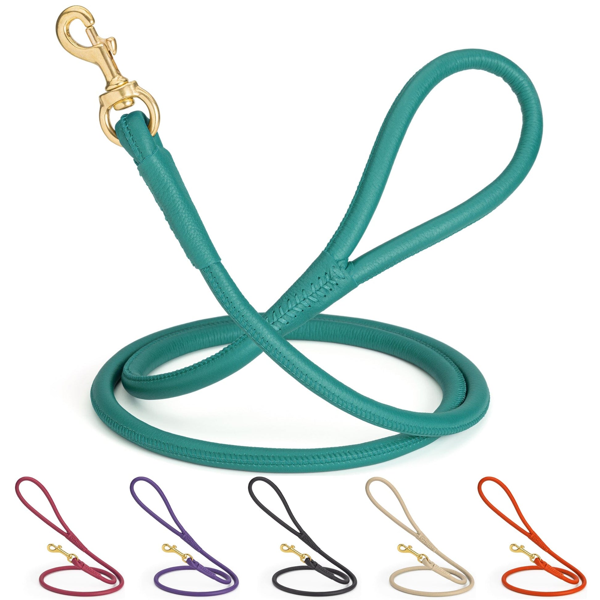 Rolled Leather Dog Leash with Brass Snap Hook Dog Leashes Dogline