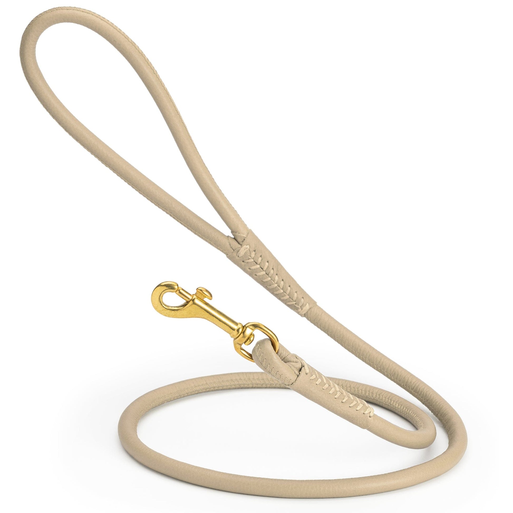 Rolled Leather Dog Leash with Brass Snap Hook Beige 3 8" Dog Leashes Dogline