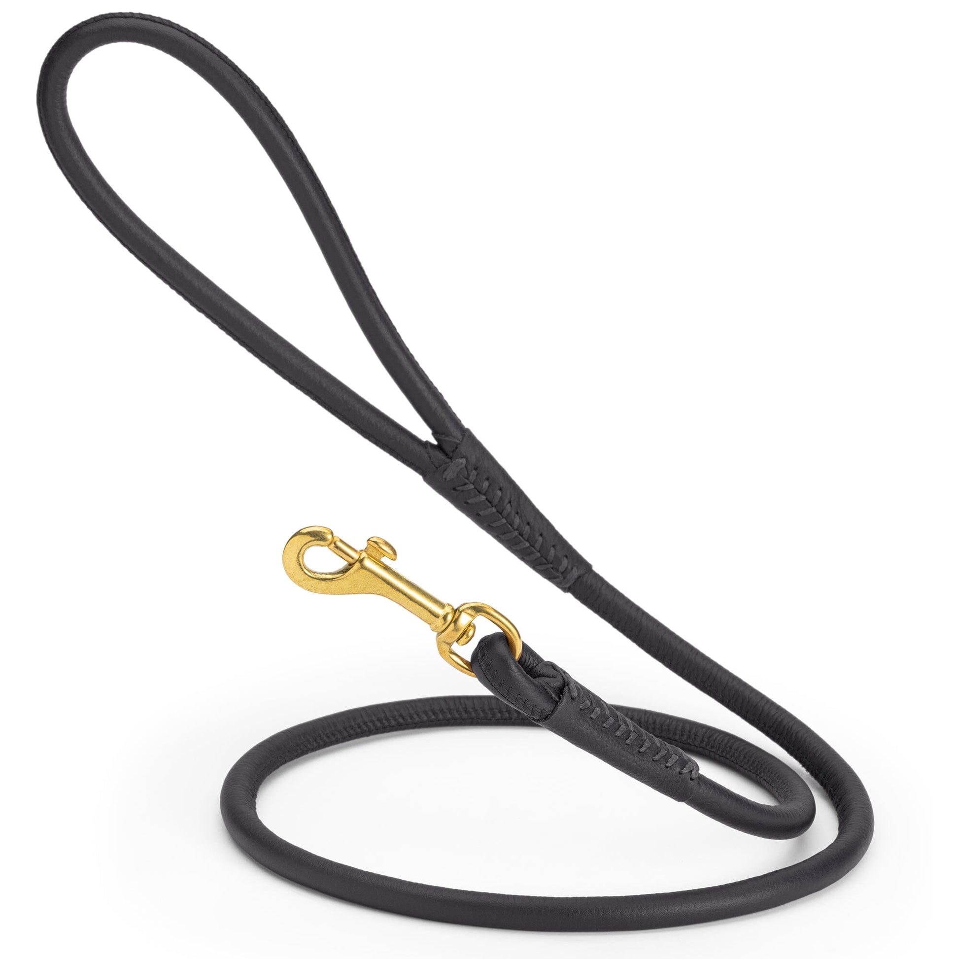 Rolled Leather Dog Leash with Brass Snap Hook Black 3 8" Dog Leashes Dogline