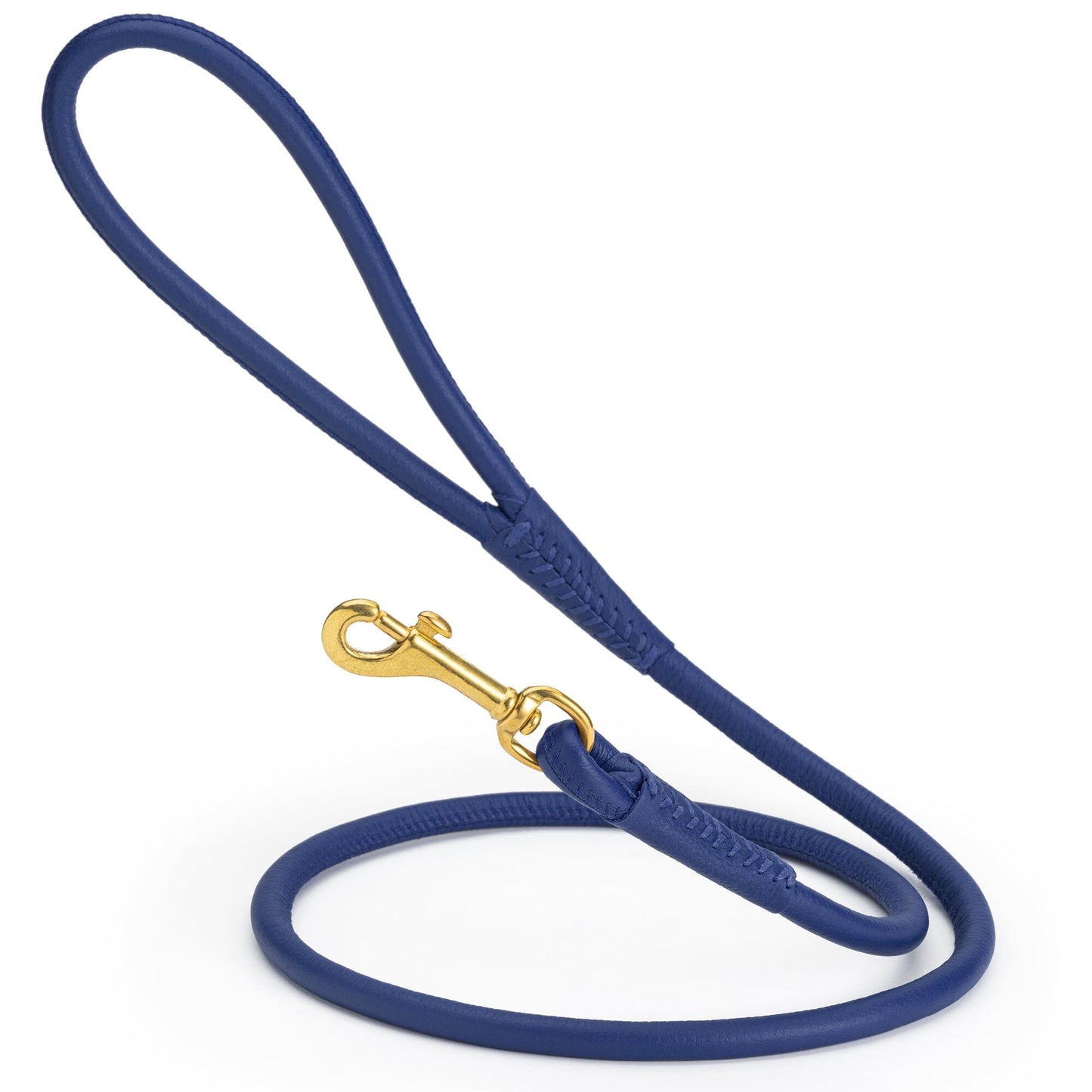 Rolled Leather Dog Leash with Brass Snap Hook Royal Blue 3 8" Dog Leashes Dogline