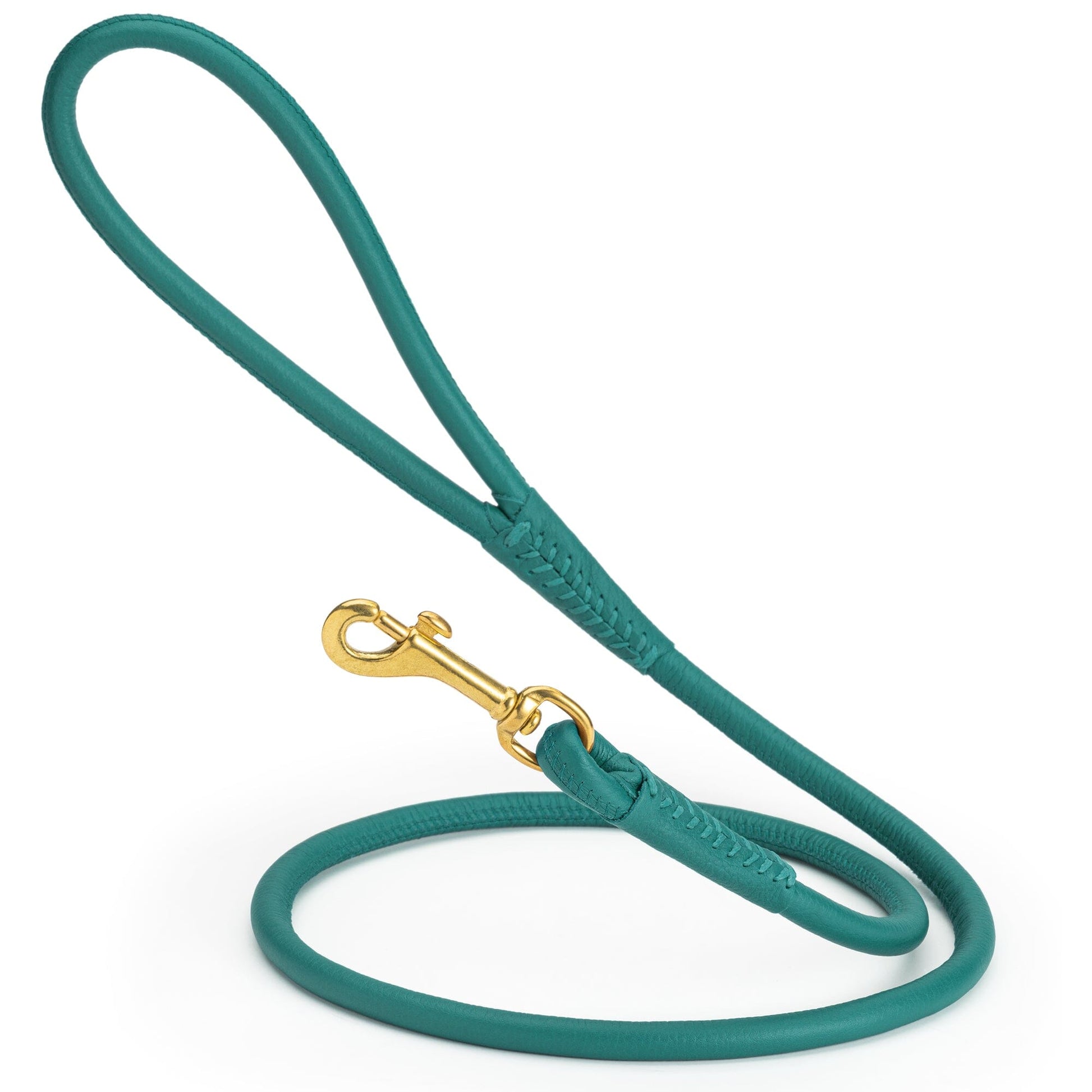 Rolled Leather Dog Leash with Brass Snap Hook Teal 3 8" Dog Leashes Dogline