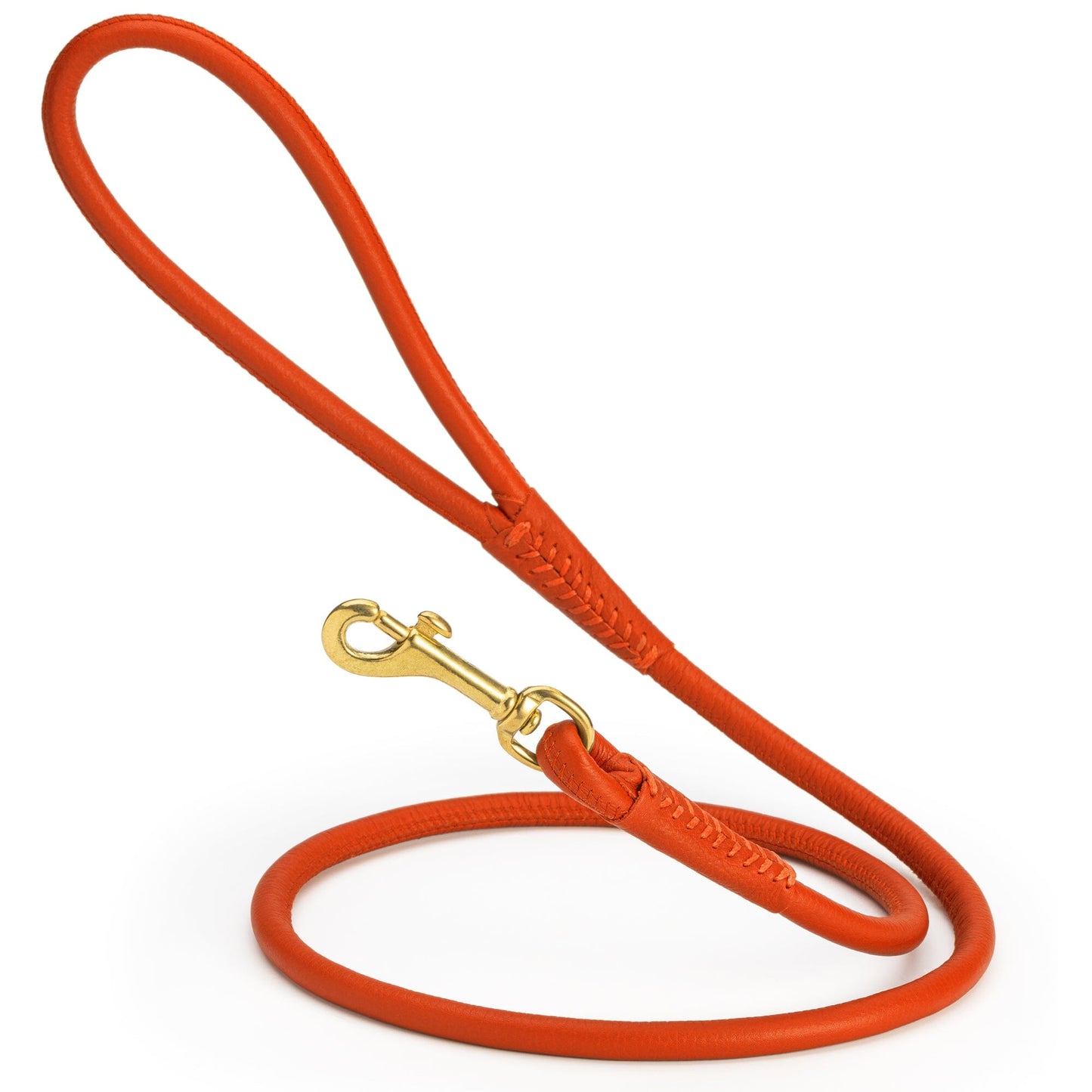 Rolled Leather Dog Leash with Brass Snap Hook Orange 3 8" Dog Leashes Dogline