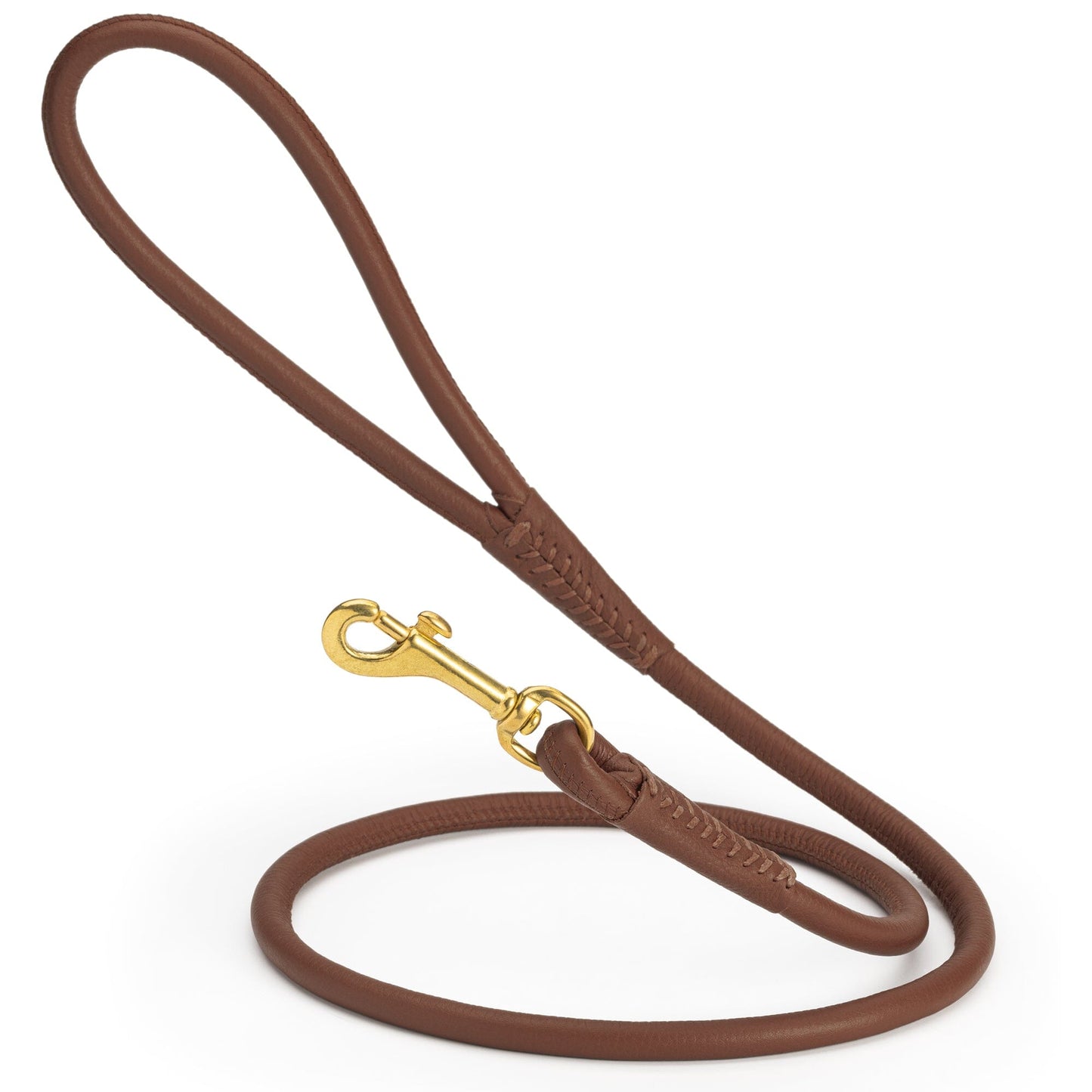 Rolled Leather Dog Leash with Brass Snap Hook Brown 3 8" Dog Leashes Dogline