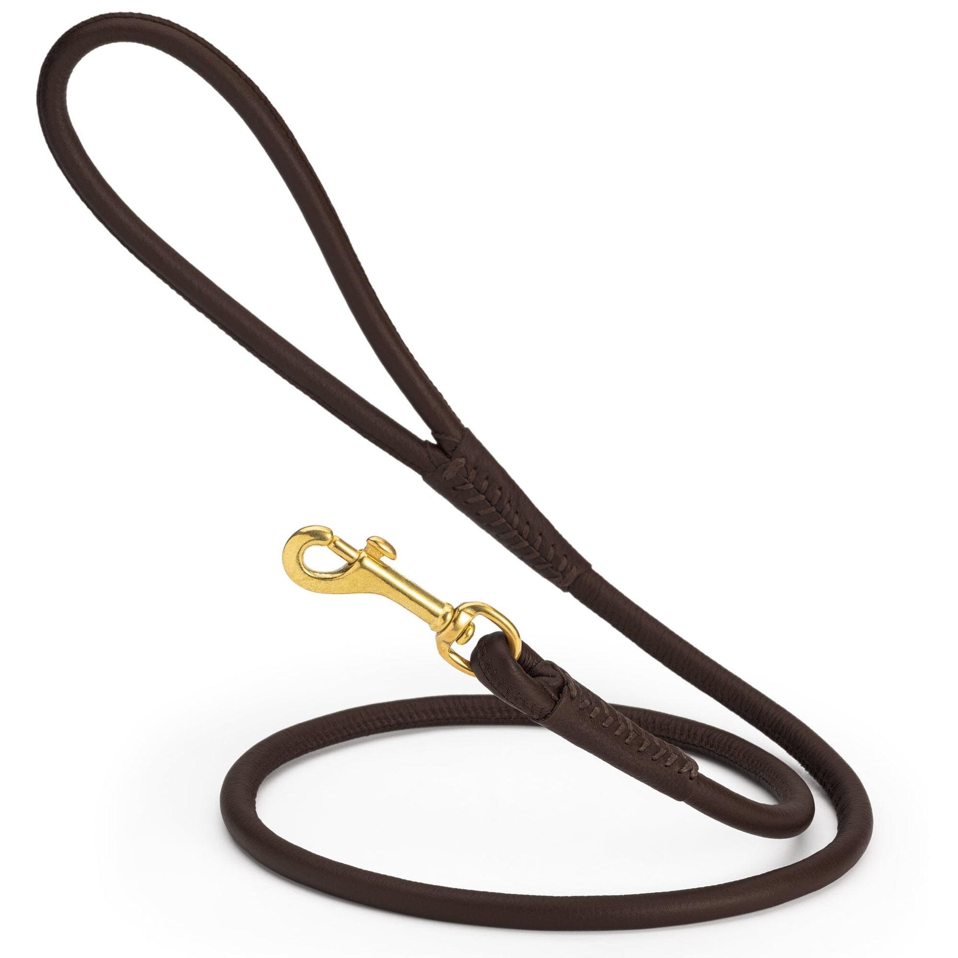 Rolled Leather Dog Leash with Brass Snap Hook Dark Brown 3 8" Dog Leashes Dogline