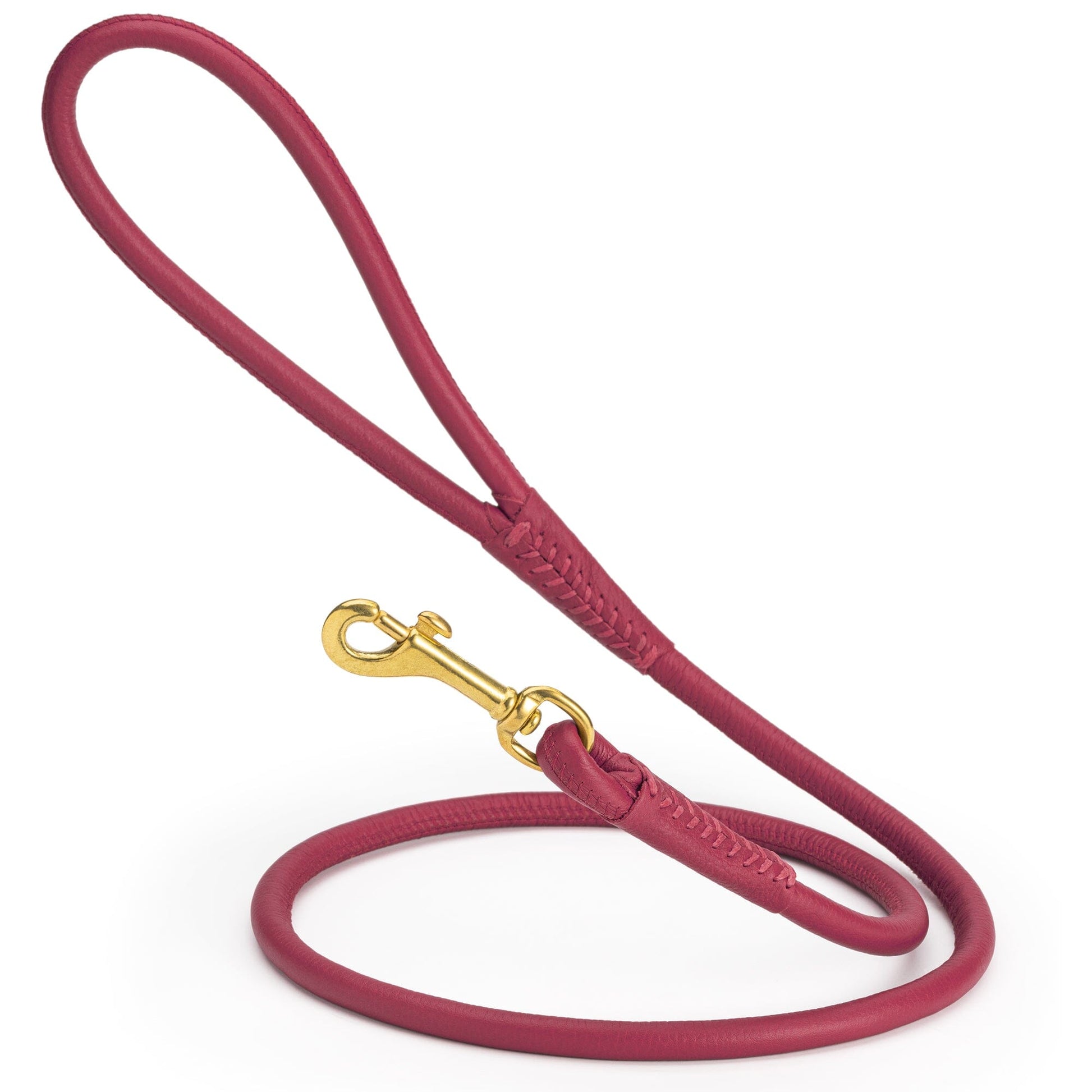 Rolled Leather Dog Leash with Brass Snap Hook Pink 3 8" Dog Leashes Dogline
