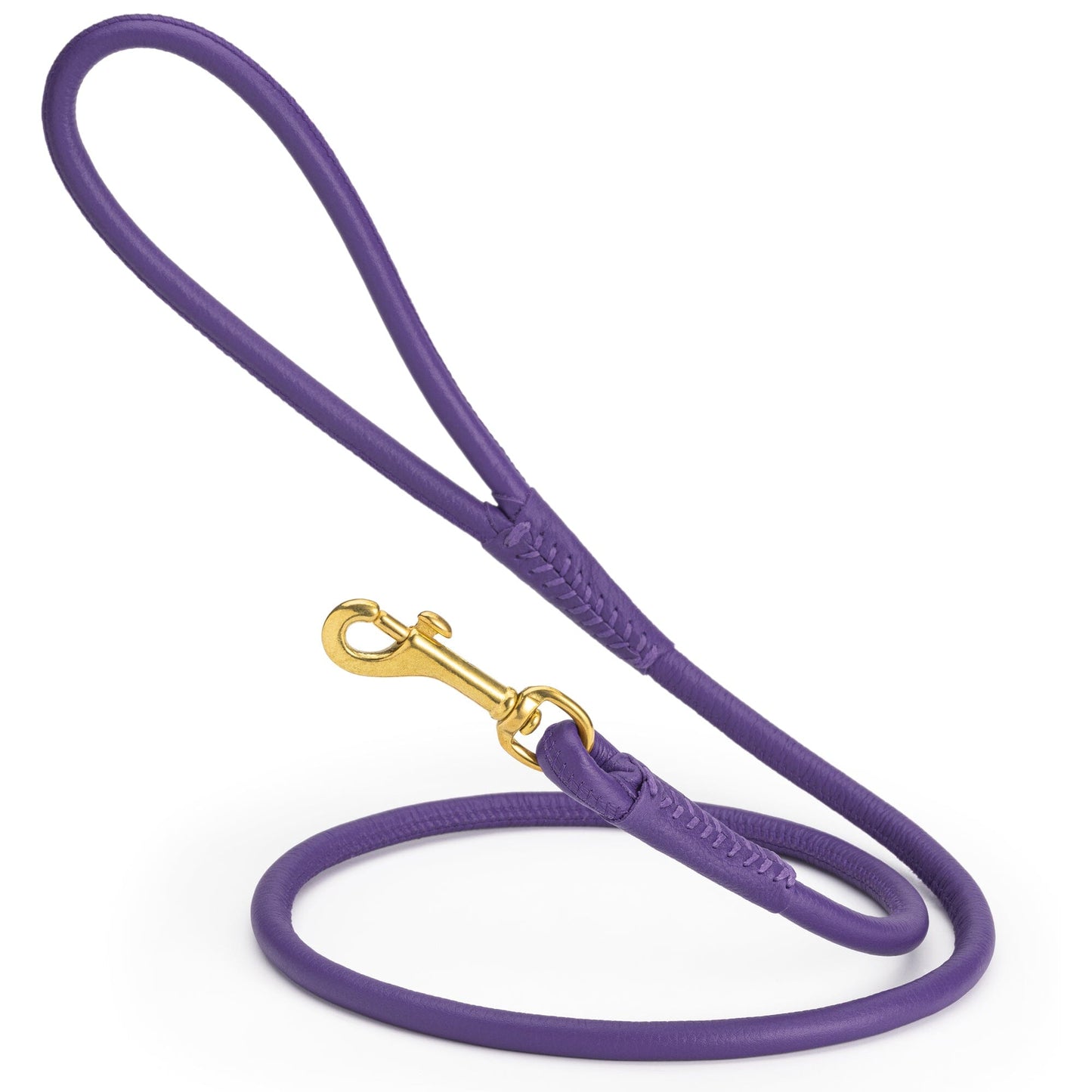 Rolled Leather Dog Leash with Brass Snap Hook Purple 3 8" Dog Leashes Dogline