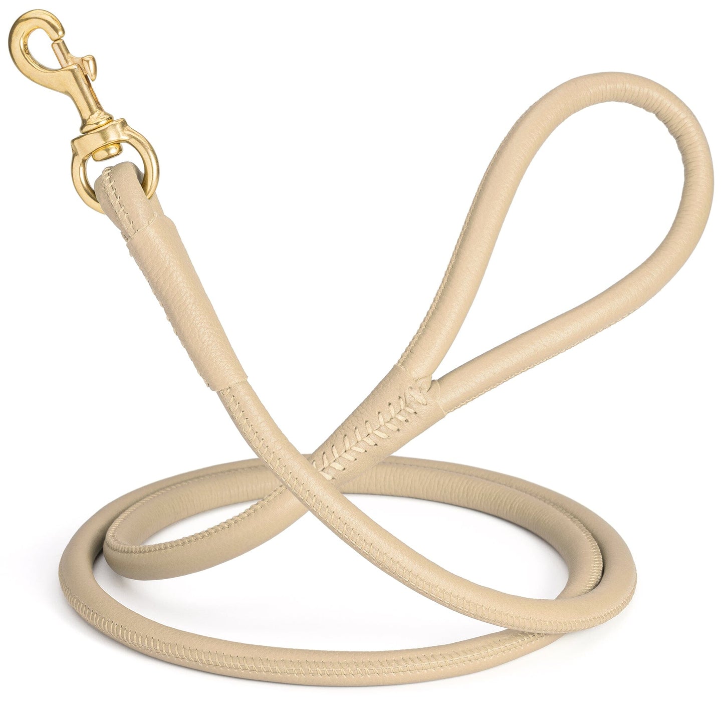 Rolled Leather Dog Leash with Brass Snap Hook Beige 1 2" Dog Leashes Dogline