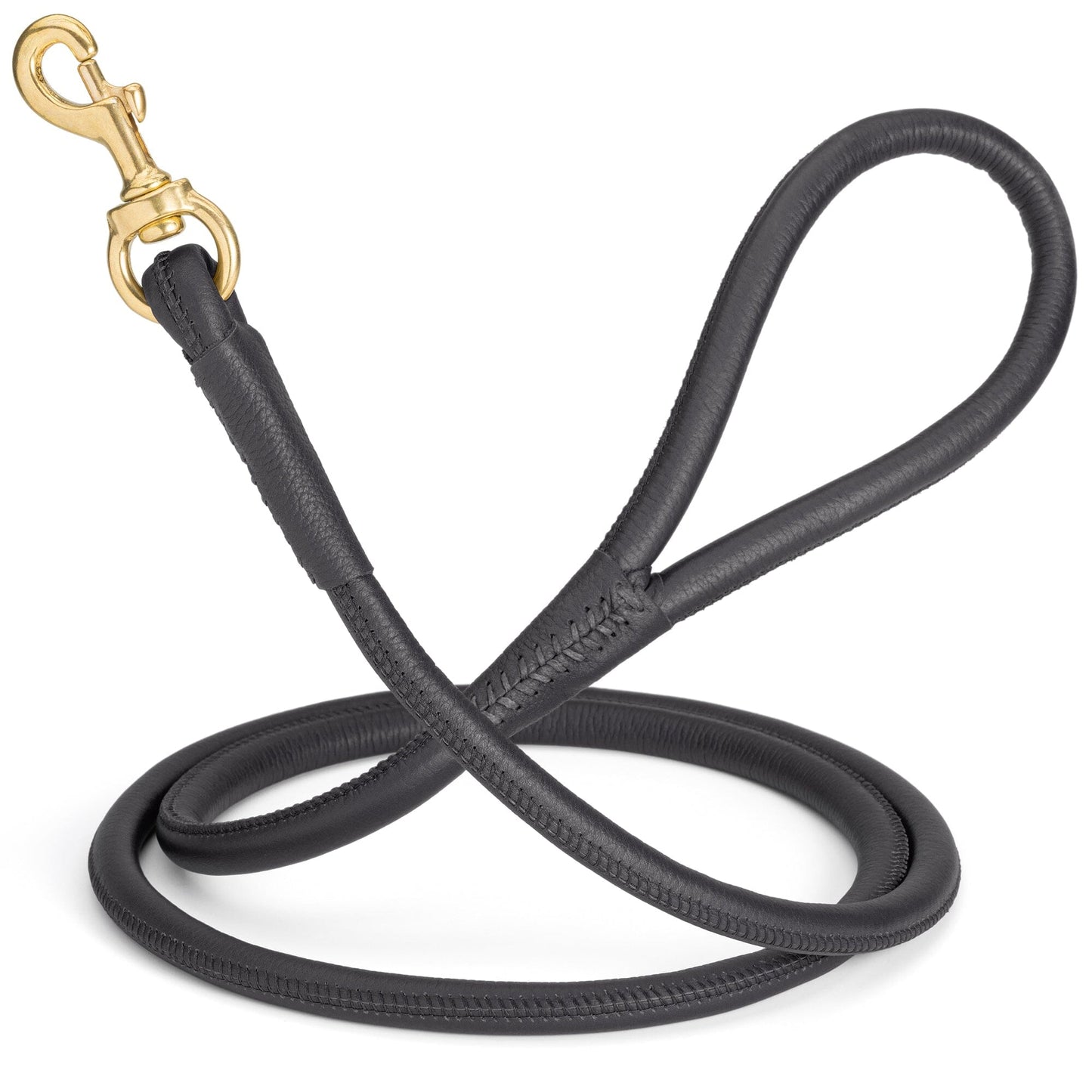 Rolled Leather Dog Leash with Brass Snap Hook Black 1 2" Dog Leashes Dogline