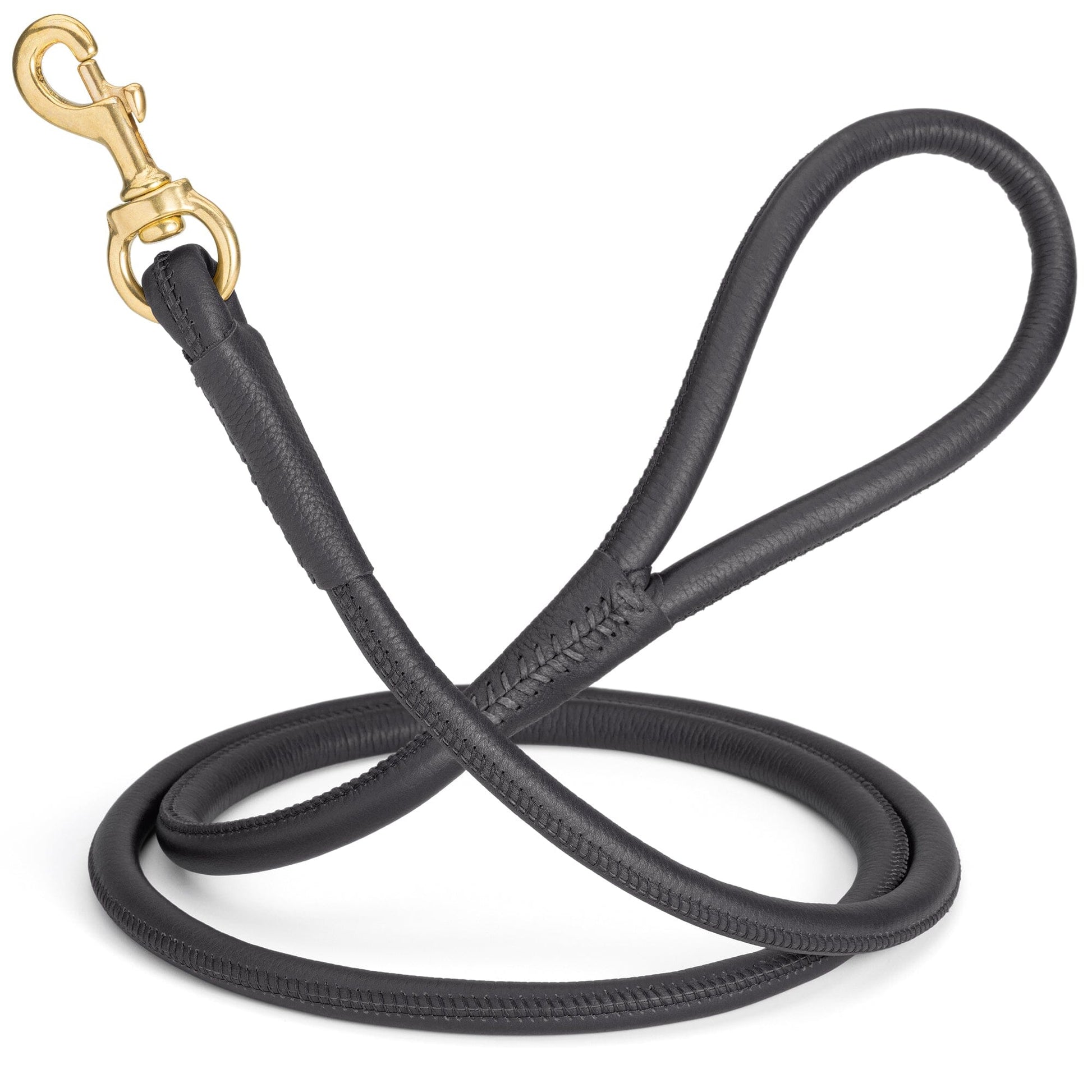 Rolled Leather Dog Leash with Brass Snap Hook Black 1 2" Dog Leashes Dogline