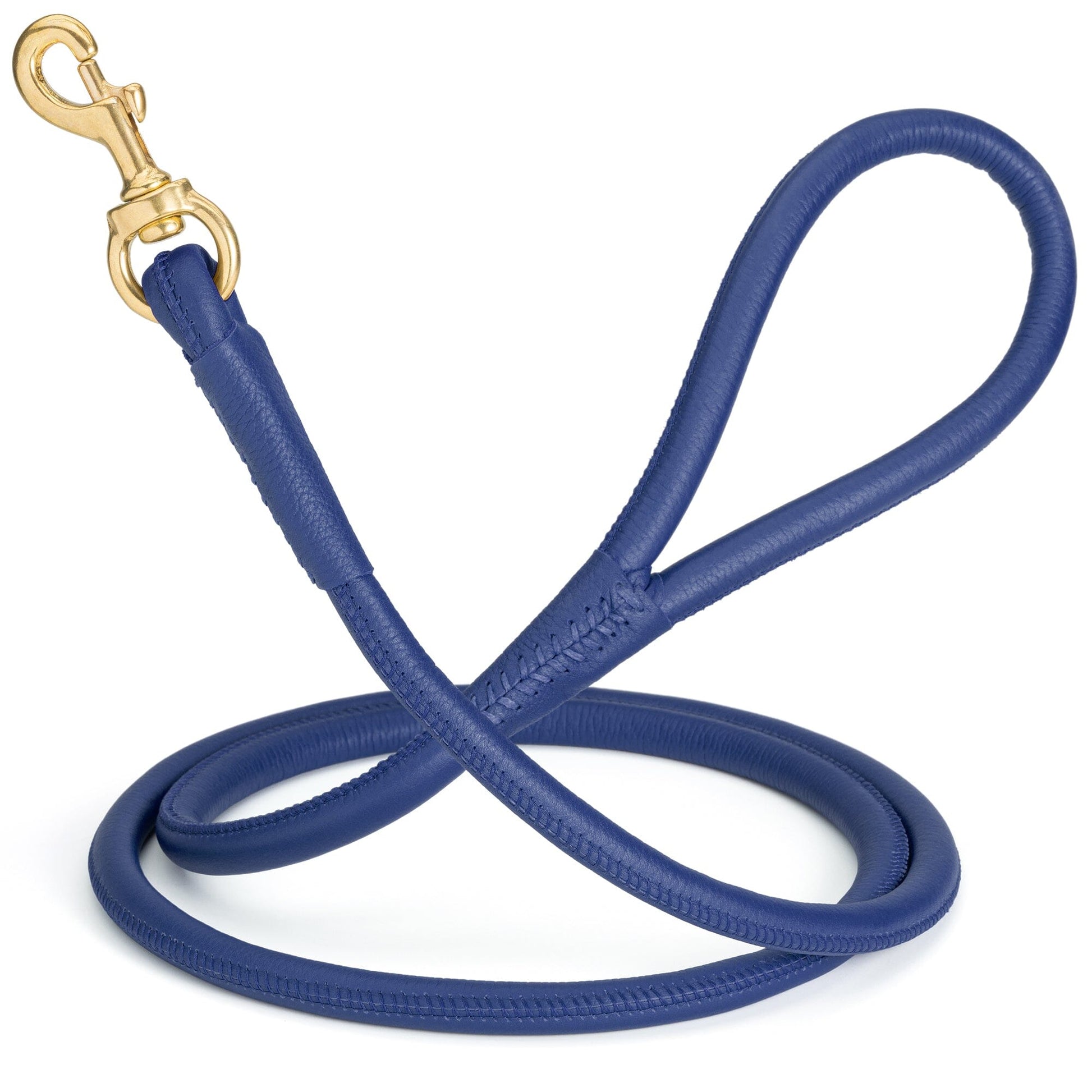 Rolled Leather Dog Leash with Brass Snap Hook Royal Blue 1 2" Dog Leashes Dogline