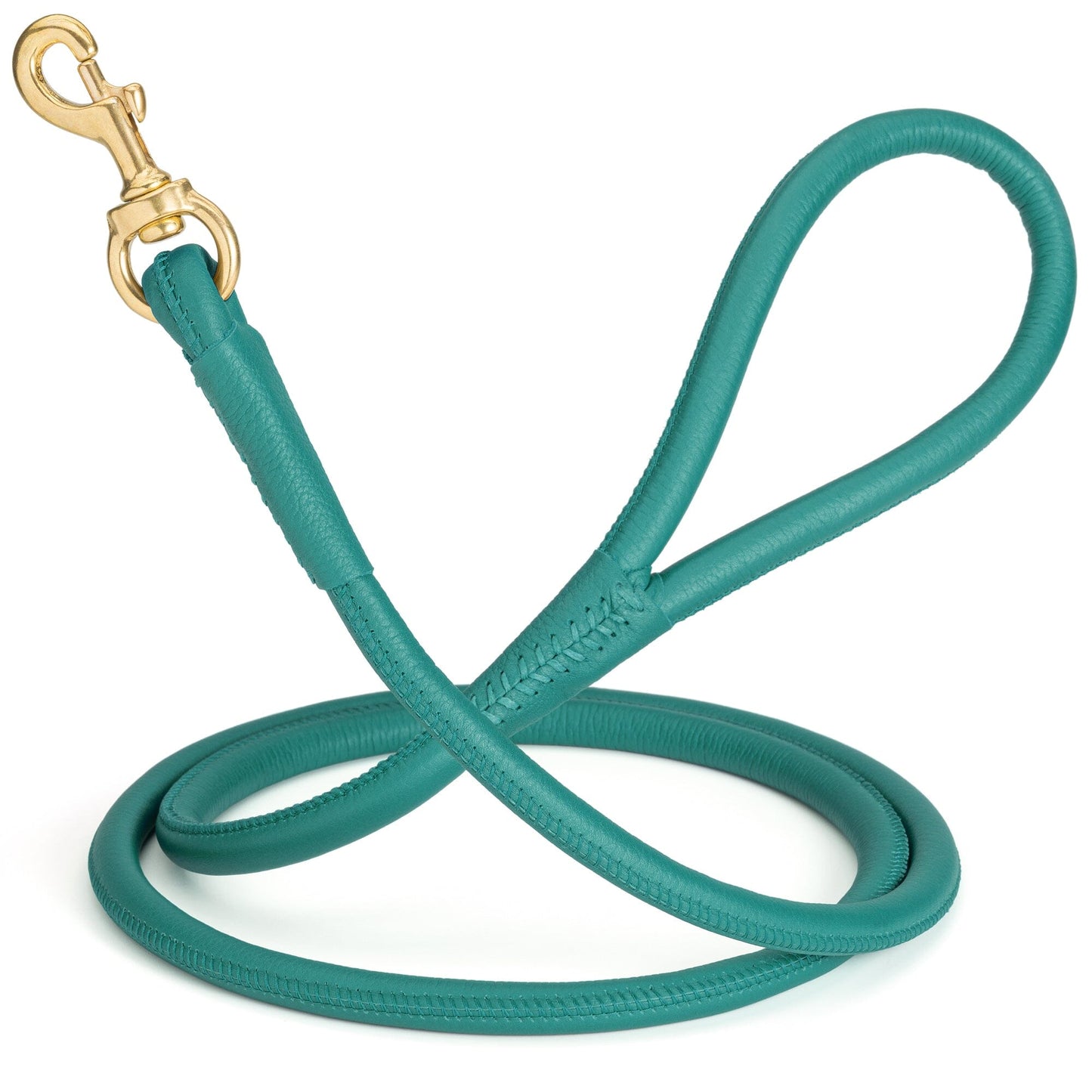 Rolled Leather Dog Leash with Brass Snap Hook Teal 1 2" Dog Leashes Dogline