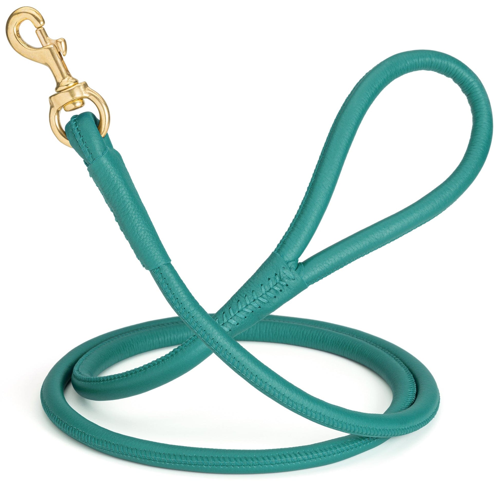 Rolled Leather Dog Leash with Brass Snap Hook Teal 1 2" Dog Leashes Dogline