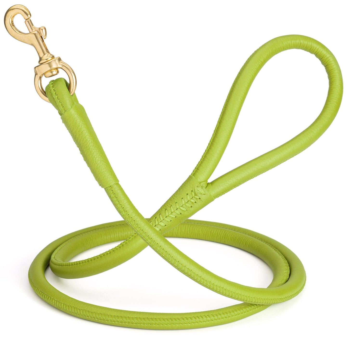 Rolled Leather Dog Leash with Brass Snap Hook Lime Green 1 2" Dog Leashes Dogline