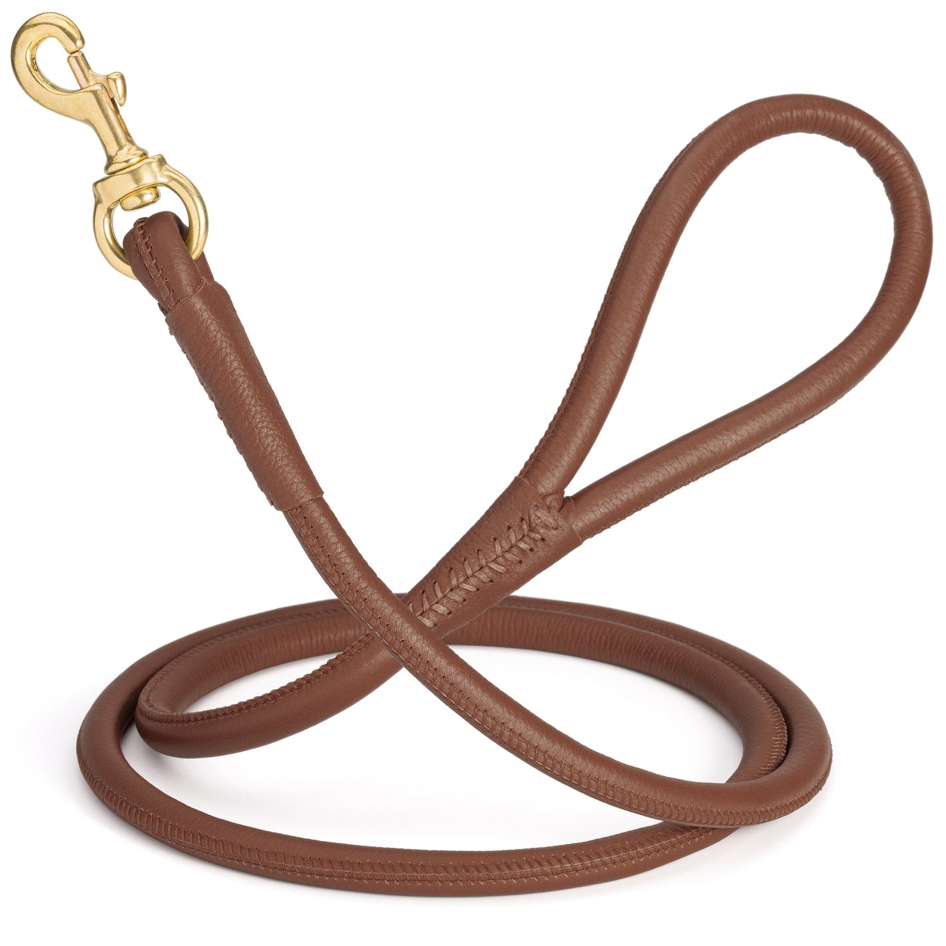 Rolled Leather Dog Leash with Brass Snap Hook Brown 1 2" Dog Leashes Dogline