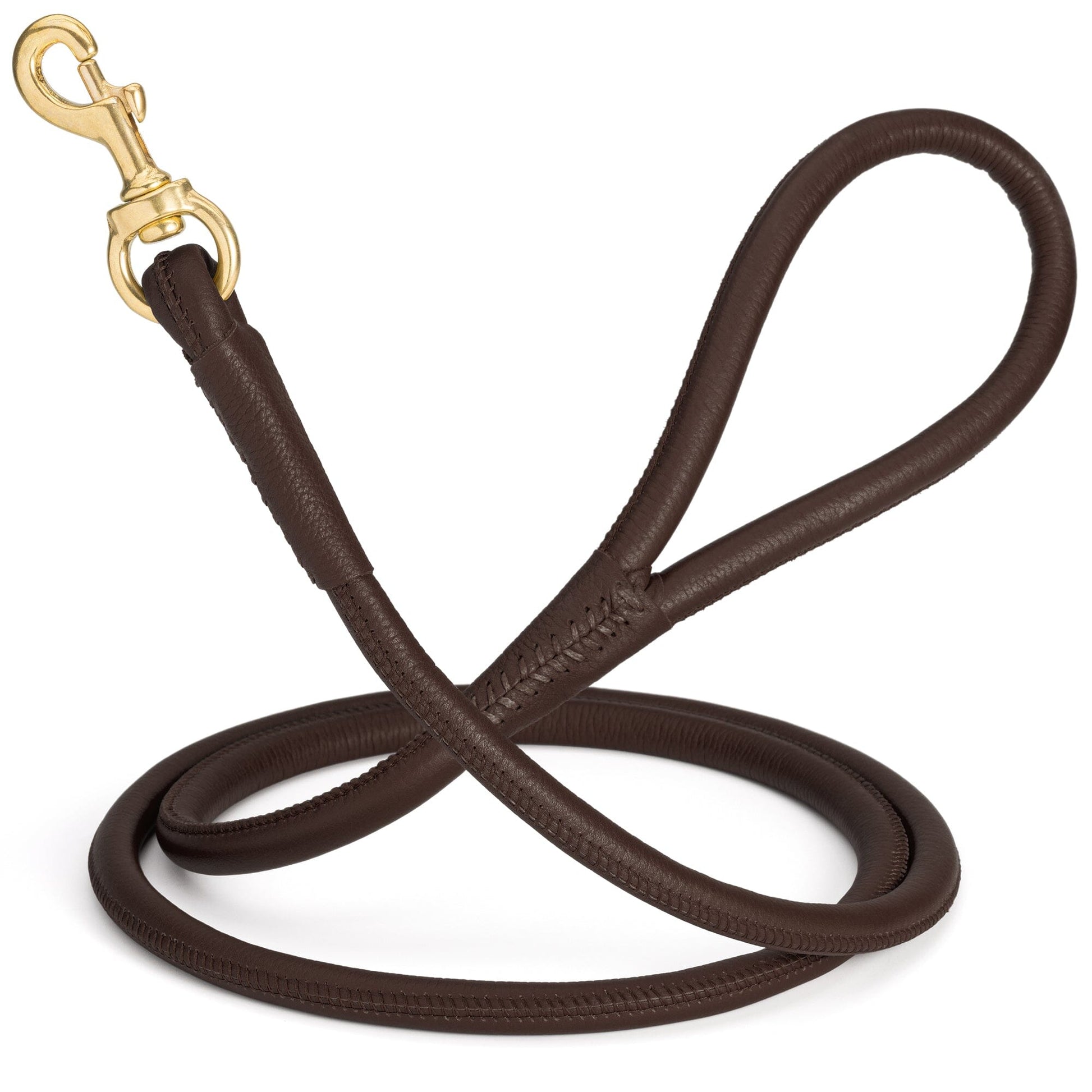Rolled Leather Dog Leash with Brass Snap Hook Dark Brown 1 2" Dog Leashes Dogline