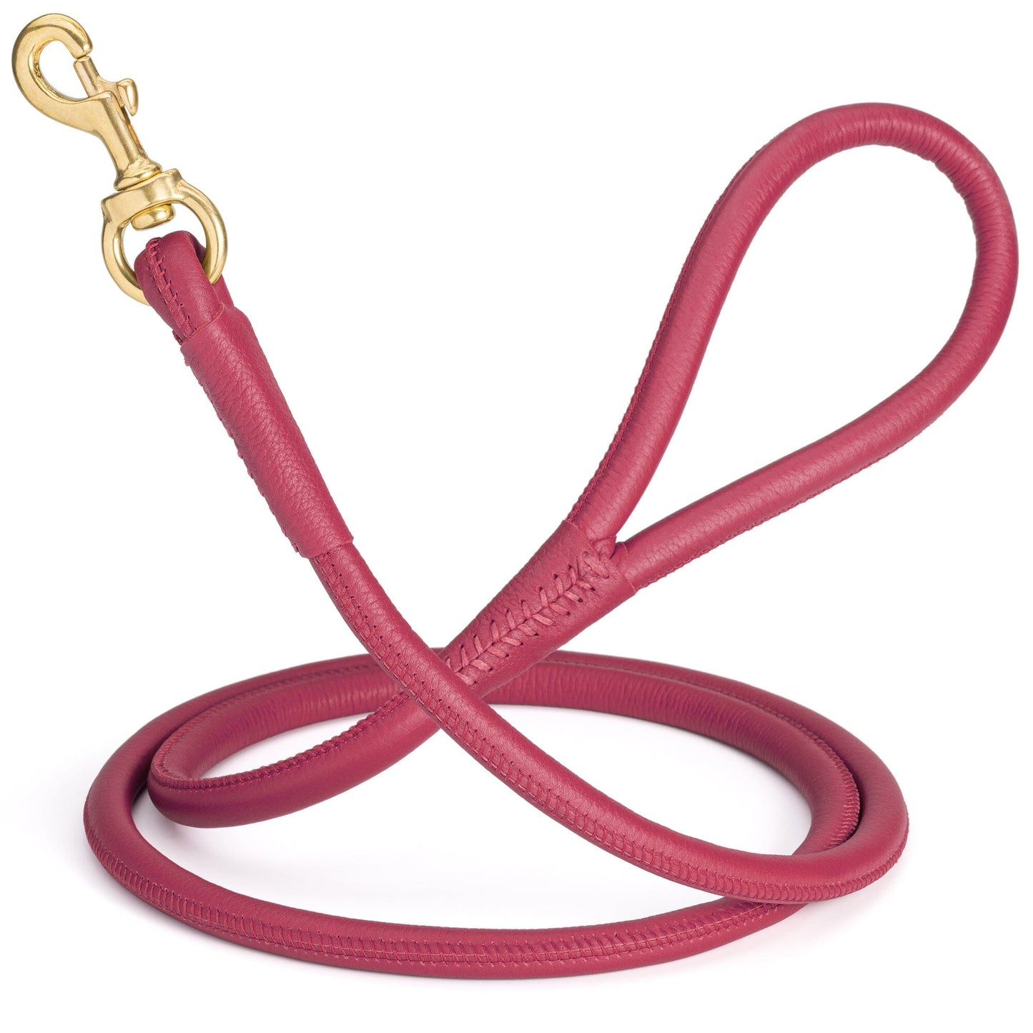 Rolled Leather Dog Leash with Brass Snap Hook Pink 1 2" Dog Leashes Dogline