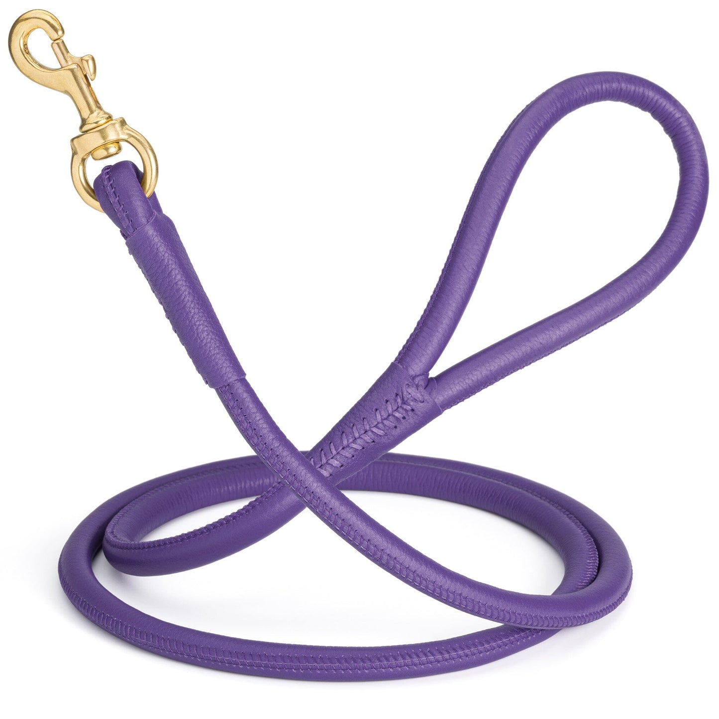 Rolled Leather Dog Leash with Brass Snap Hook Purple 1 2" Dog Leashes Dogline