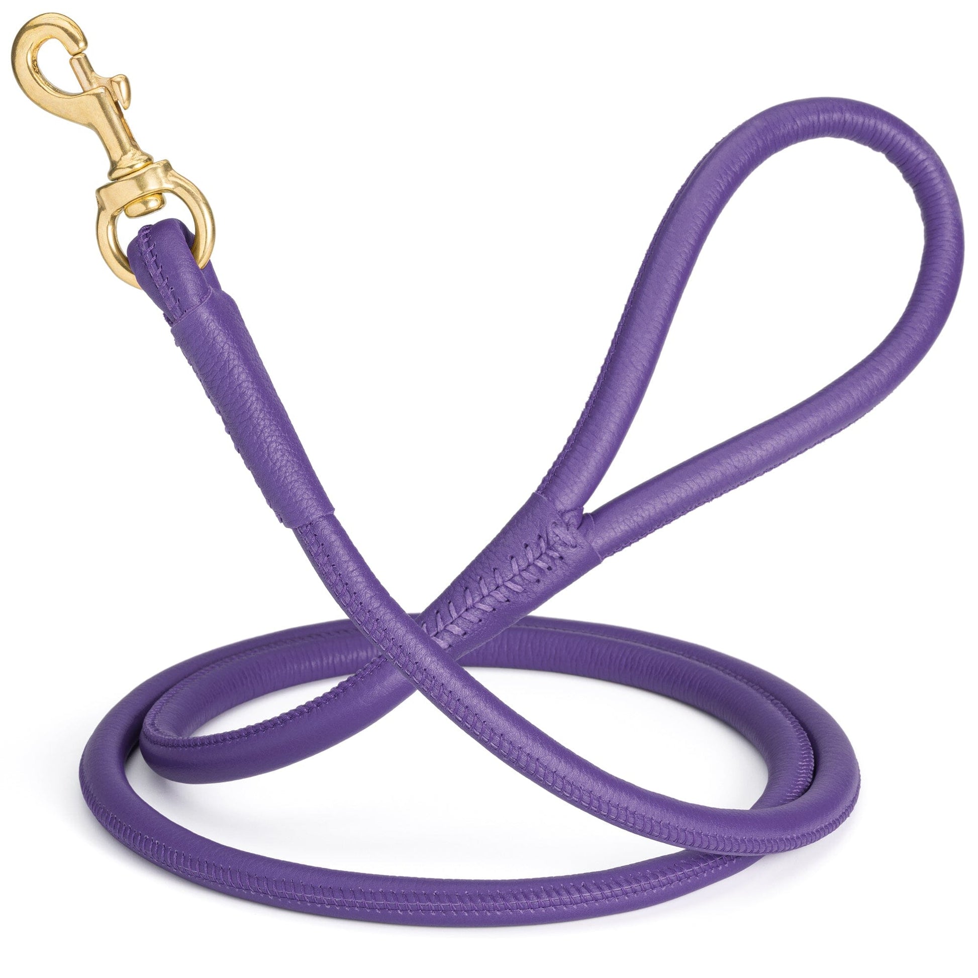 Rolled Leather Dog Leash with Brass Snap Hook Purple 1 2" Dog Leashes Dogline