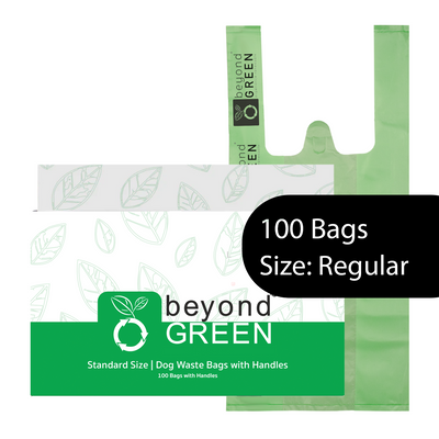 Green Dog Waste Bags – 8" x 16" with 5" Gusset & Handles – Made in USA Dog Waste Bags beyondGREEN biotech™