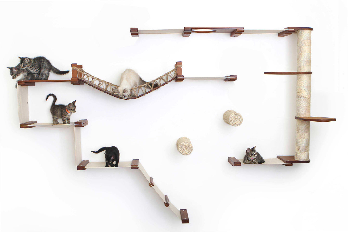 The Juggernaut - Indoor Cat Playground for Wall English Chestnut Bamboo Natural Canvas No Planters Leaf Shelf Cat Condo Catastrophic Creations