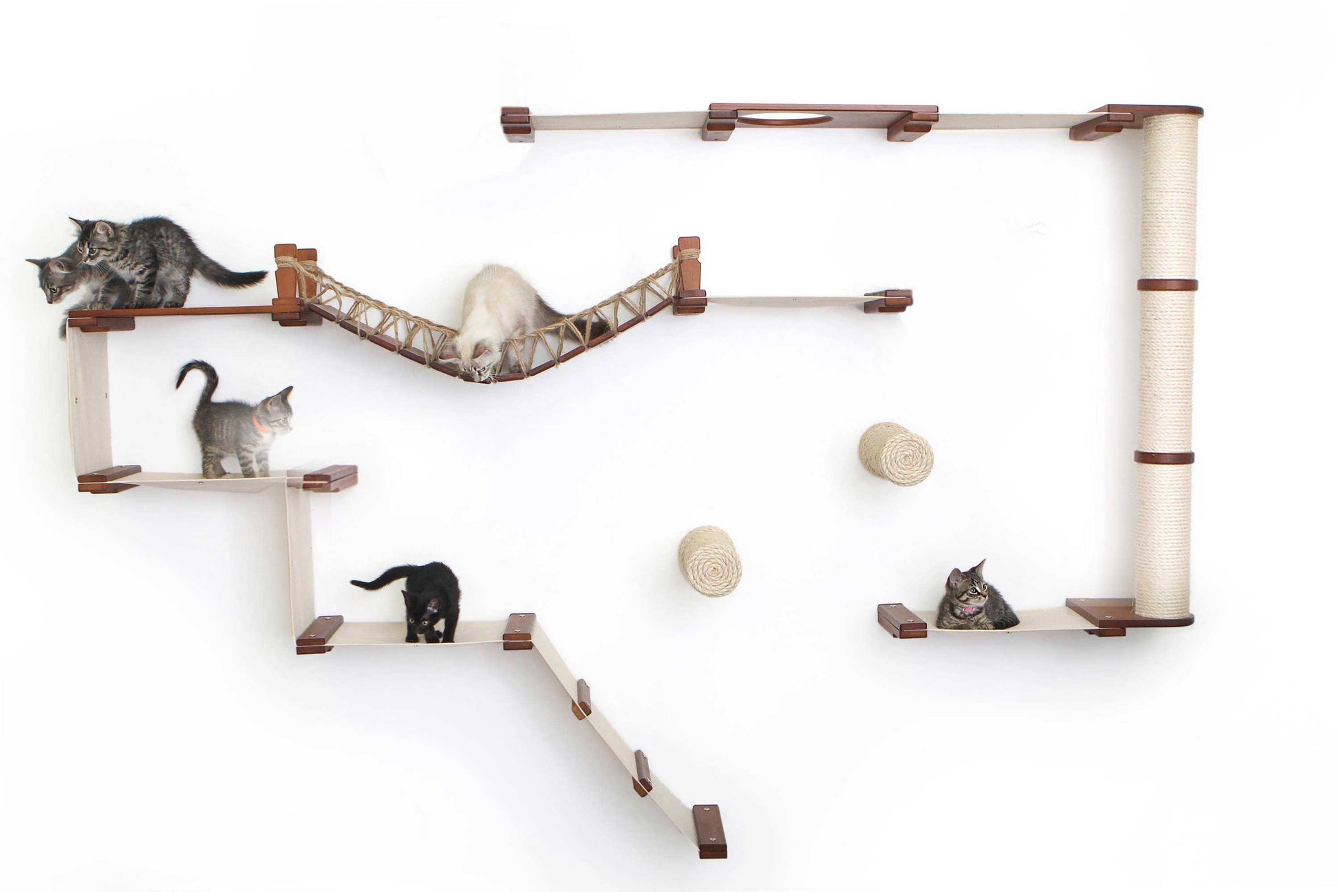 The Juggernaut - Indoor Cat Playground for Wall English Chestnut Bamboo Natural Canvas No Planters Coupling Cat Condo Catastrophic Creations